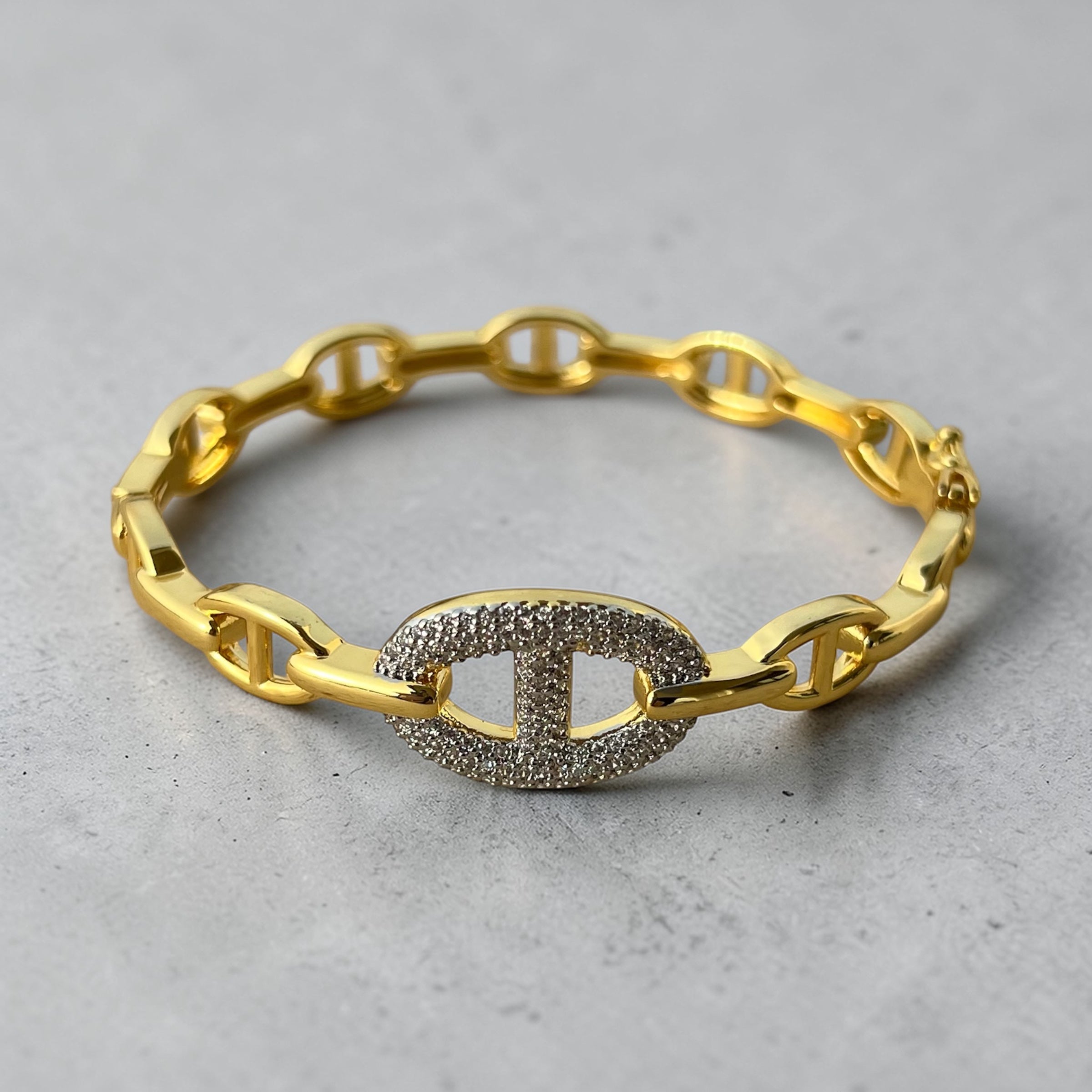Golden Chain Link Bracelet with Crystal Oval – Modern Luxe