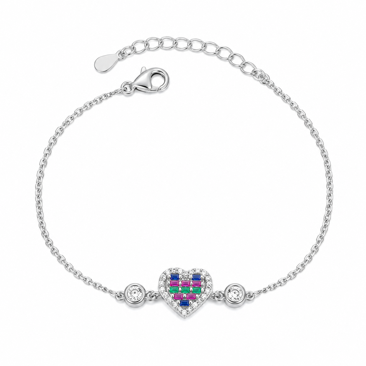 silver 925 Rainbow Heart Crystal Bracelet β¨