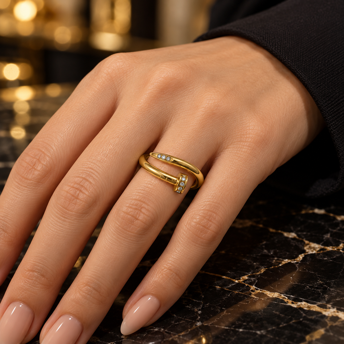 S.steel Pin with strass Screw Motif Ring – Edgy Elegance with a Twist
