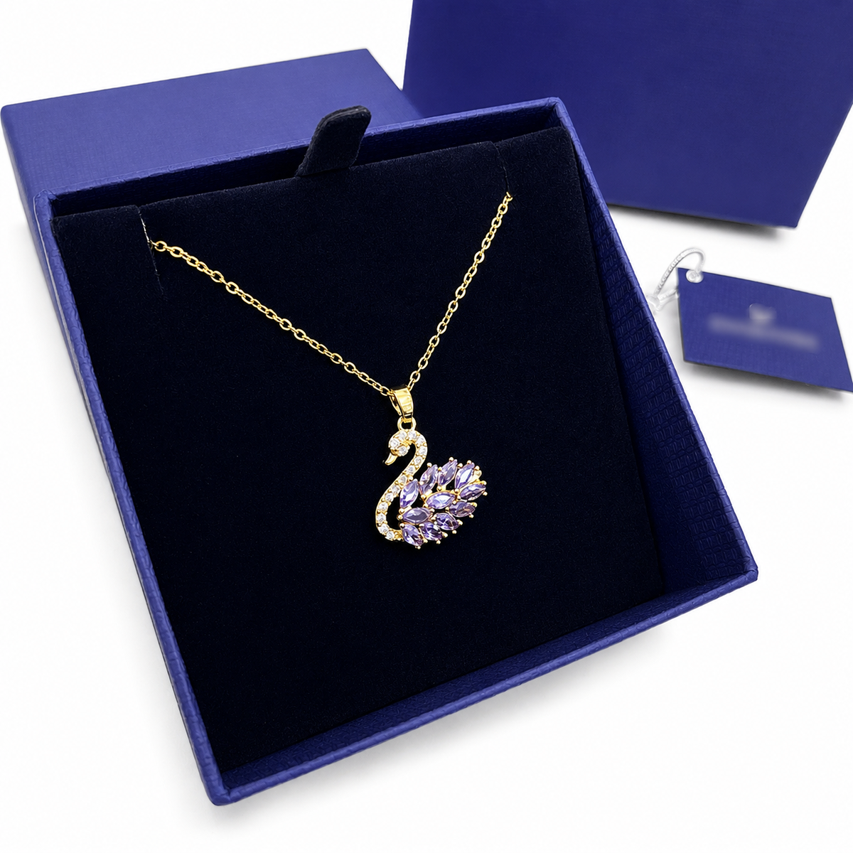 Swan necklace with blue authentic package