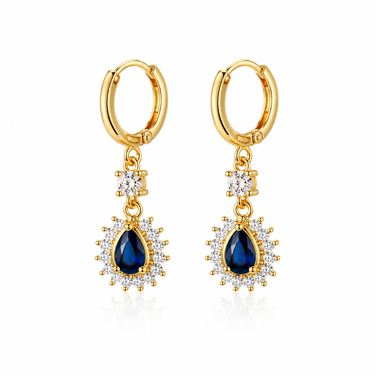 Royal Sapphire Halo Drop Earrings