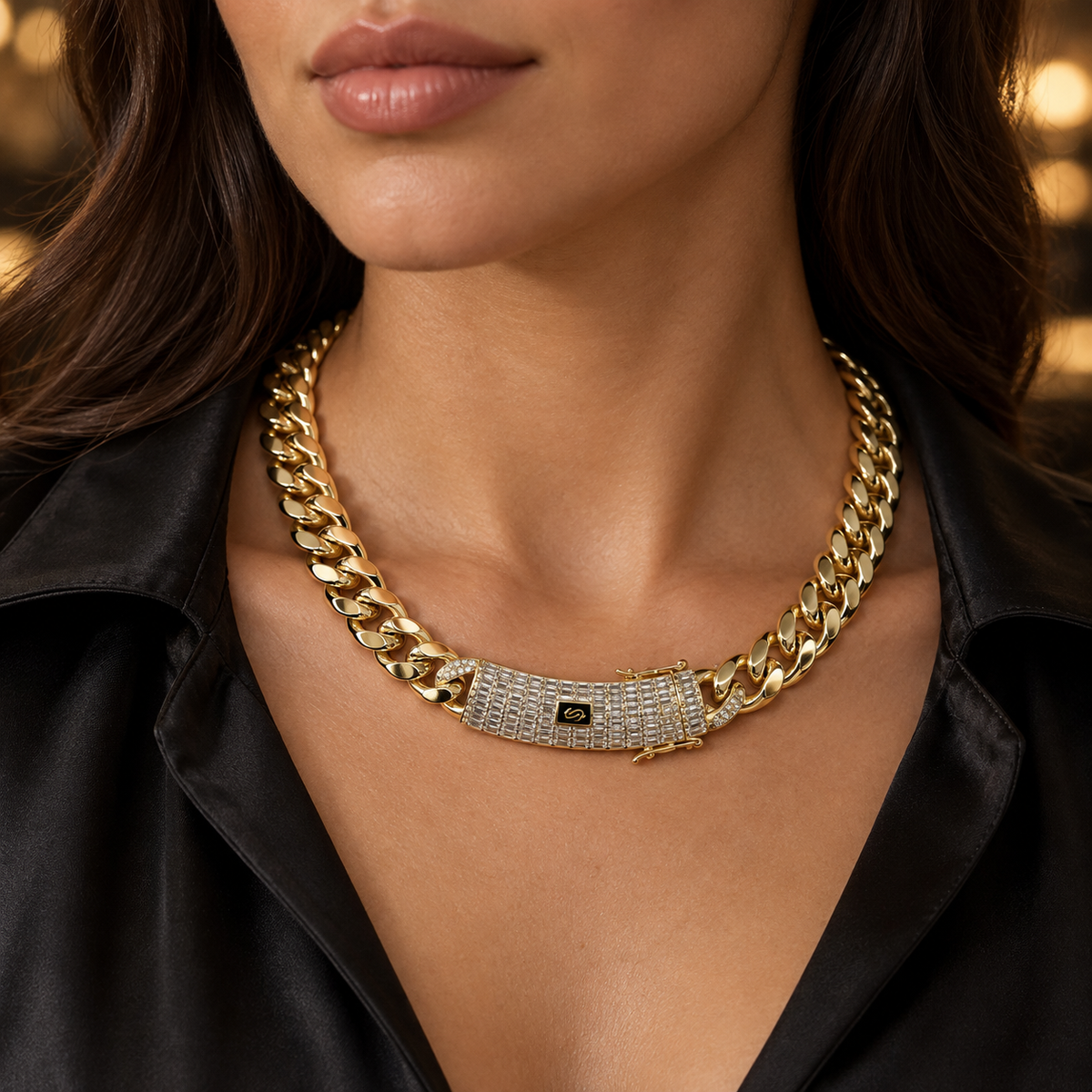 Monaco Bold Cuban Link Chain Necklace with Iced-Out Clasp