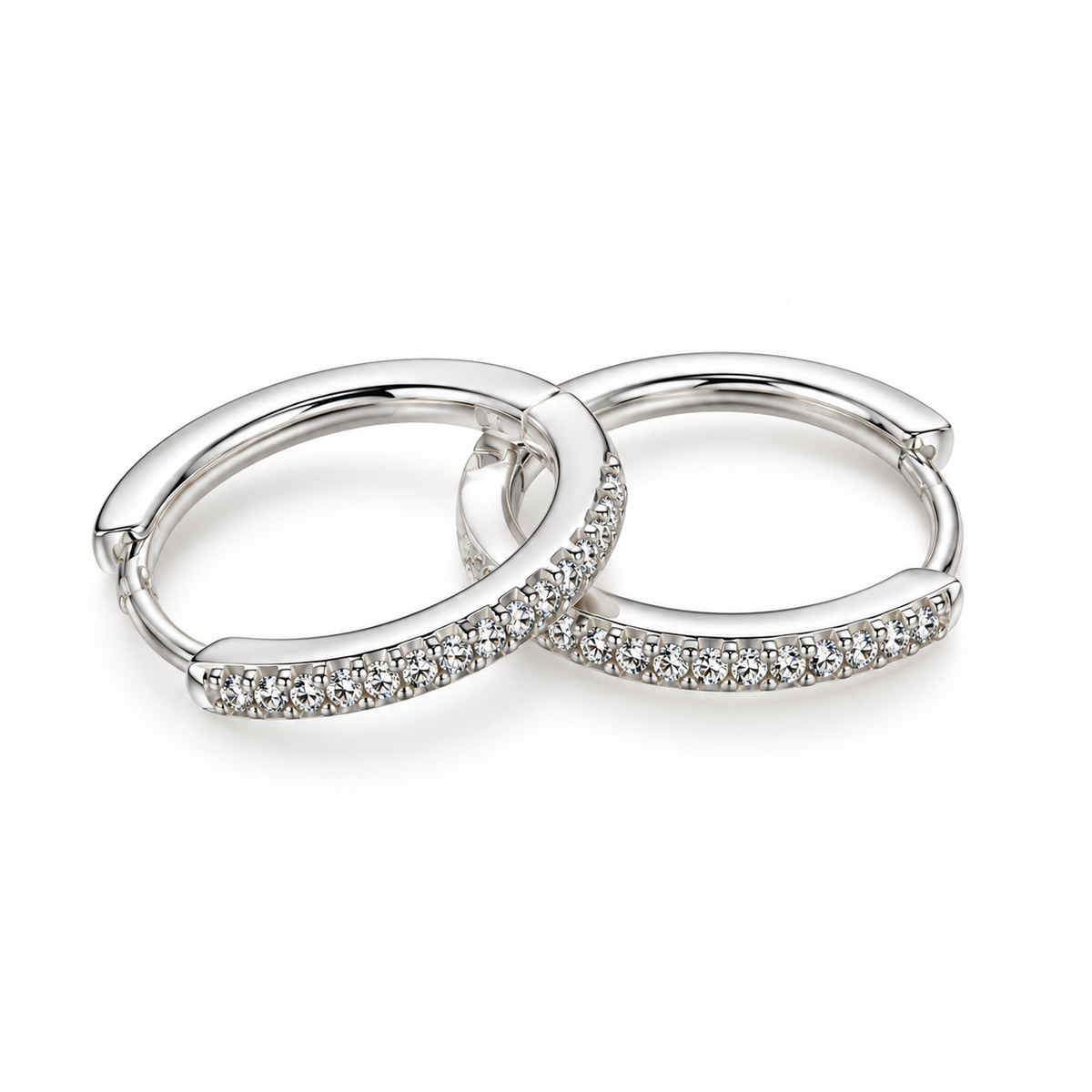 Brass Silver color tennis Crystal Hoop Earrings