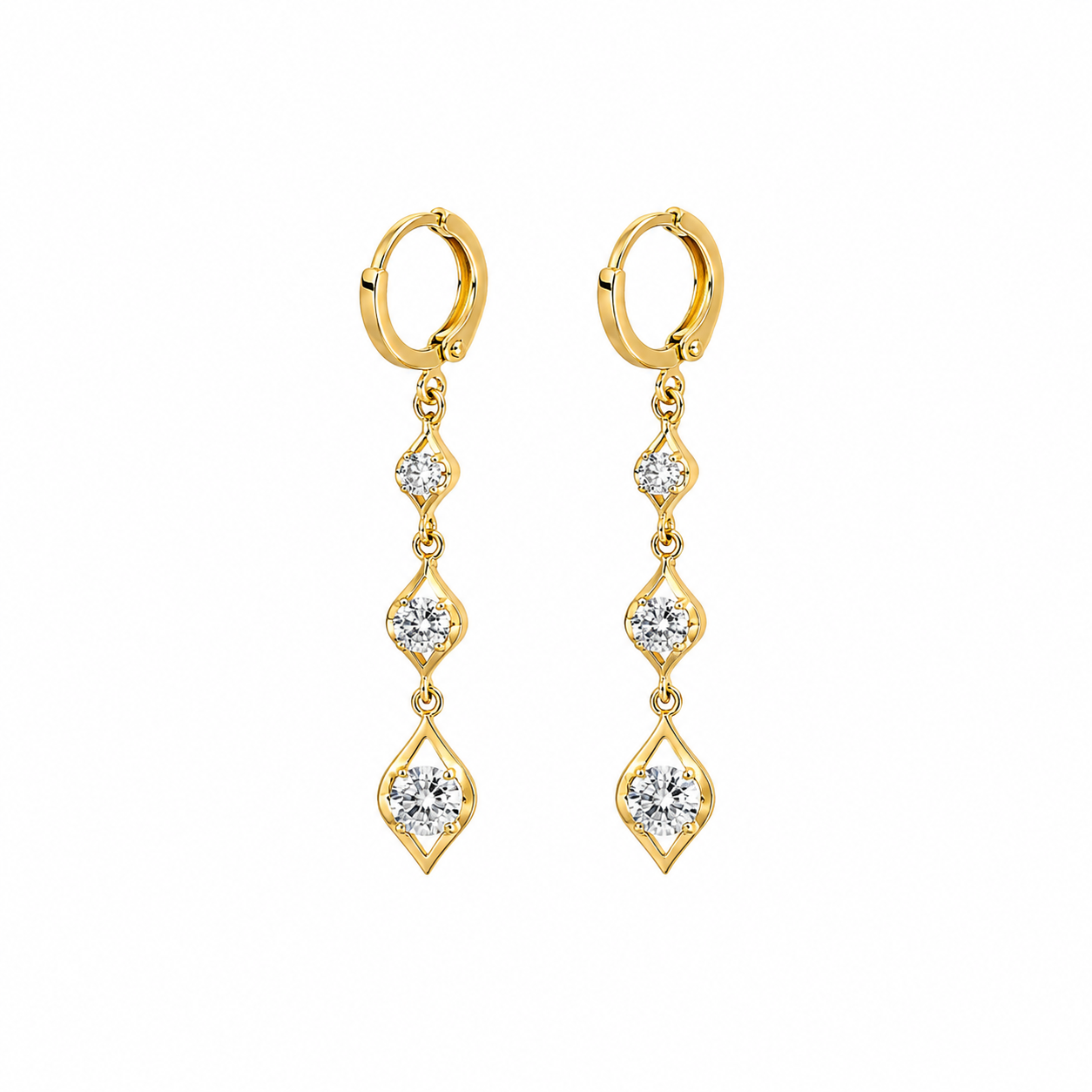 Triple Drop Zircon Huggie Earrings