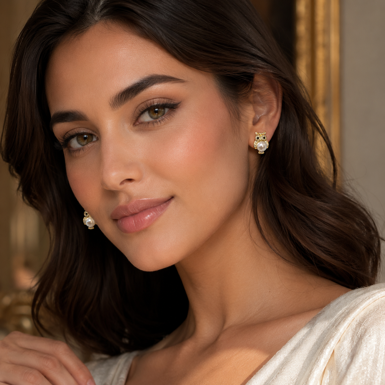 Pearl Owl Stud Earrings