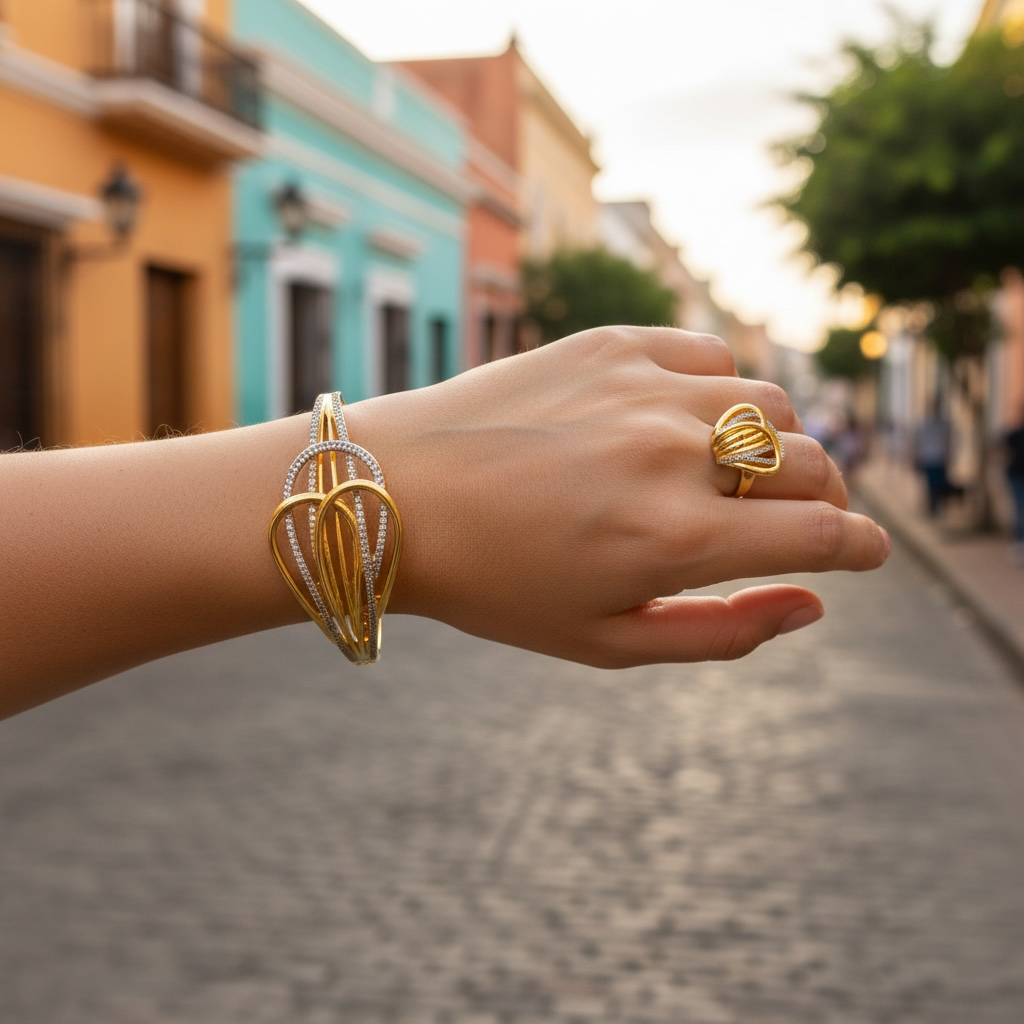 Infinity Knot Bracelet & Ring Set – 18K Gold-Plated with Sparkling Accents