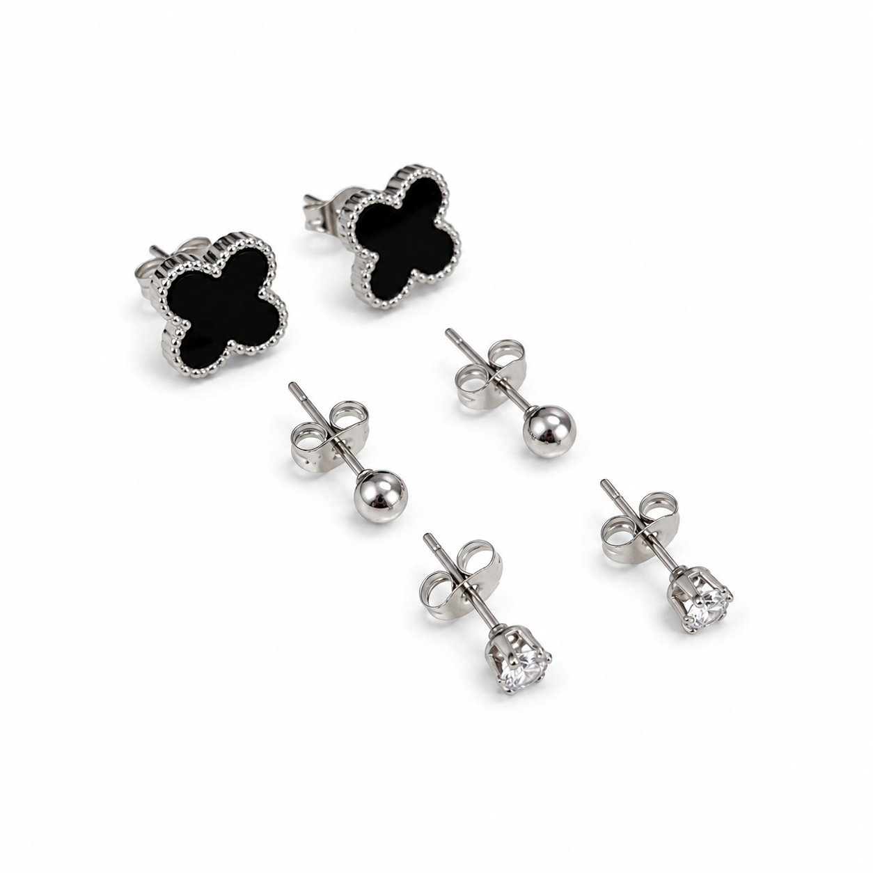 ✨ Silver Trio Stud Earrings Set