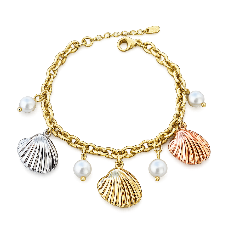 Seashell Pearl Charm Bracelet – Gold Coastal Luxe