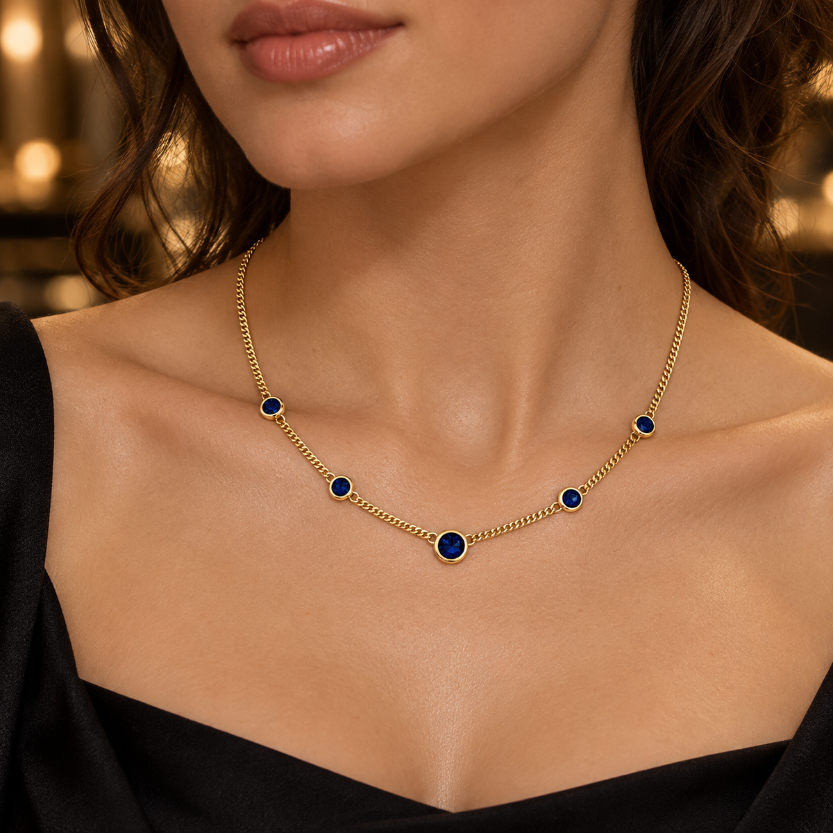 Five Crystal Necklace(red&blue)