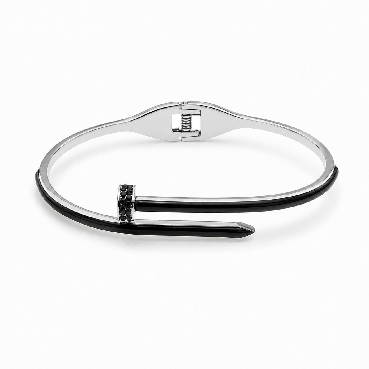 Nail-Inspired White & Gold Bracelet with Crystal Accent