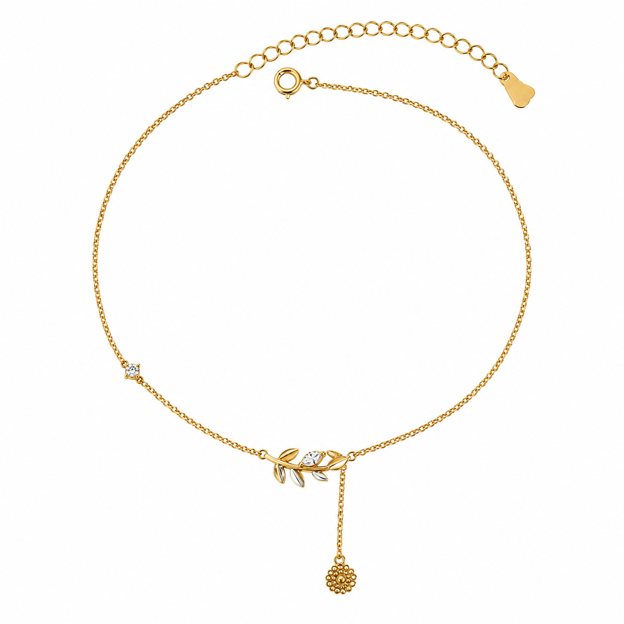 Leaf & Crystal Drop Anklet