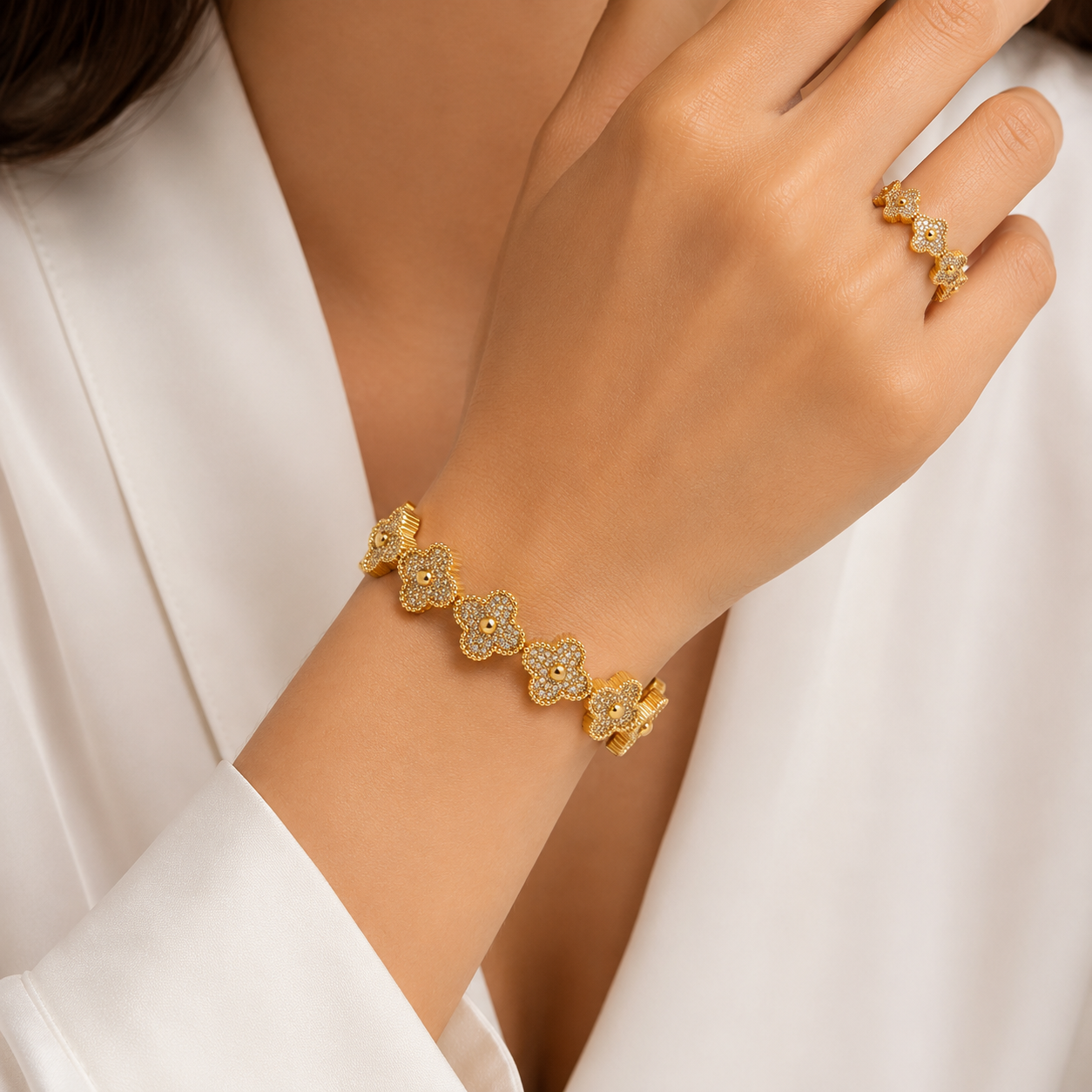 Golden Bloom Luxe Set (Bracelet & Ring)