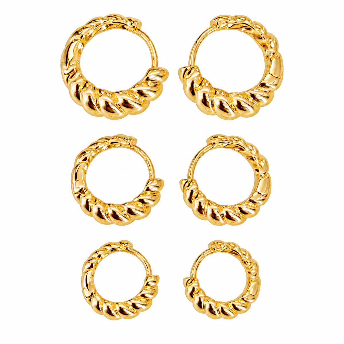 Croissant Twisted Rope Gold Huggie Earrings Set – Bold & Chic ✨