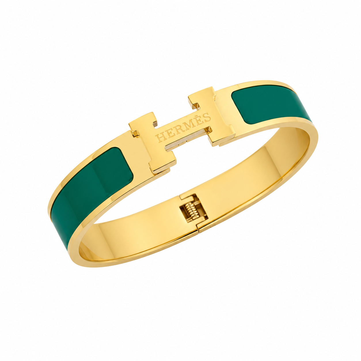 💚 HERMÈS-Inspired Emerald Enamel H-Link bangle