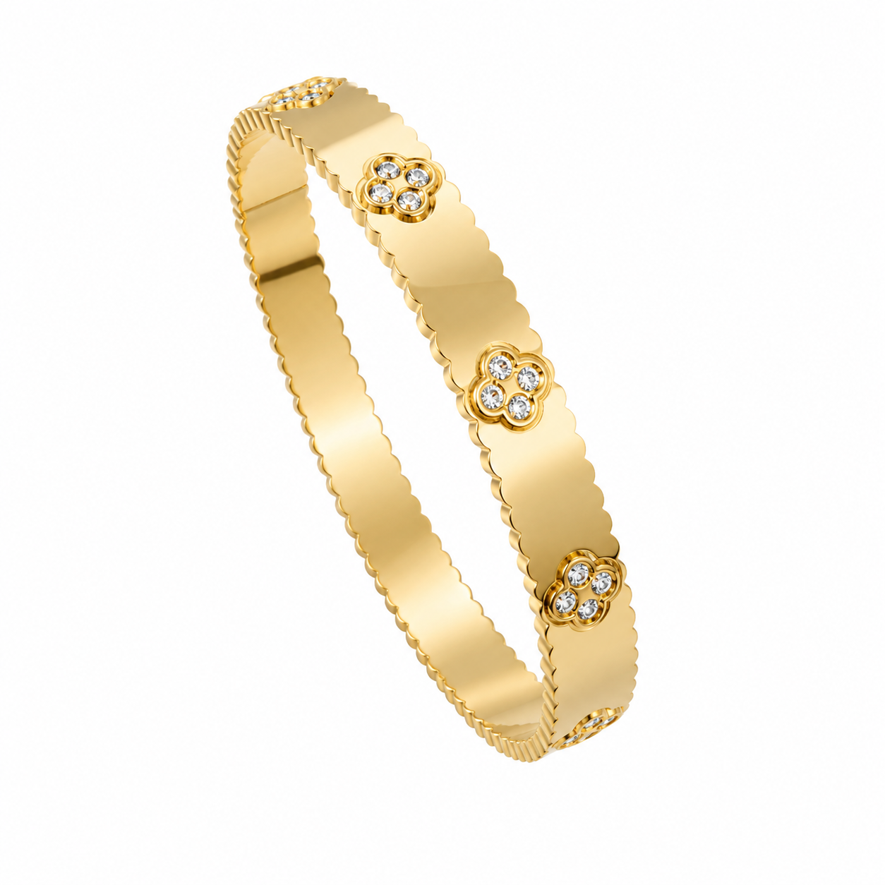 Gold Clover Pattern Bangle β Crystal Accent Bracelet