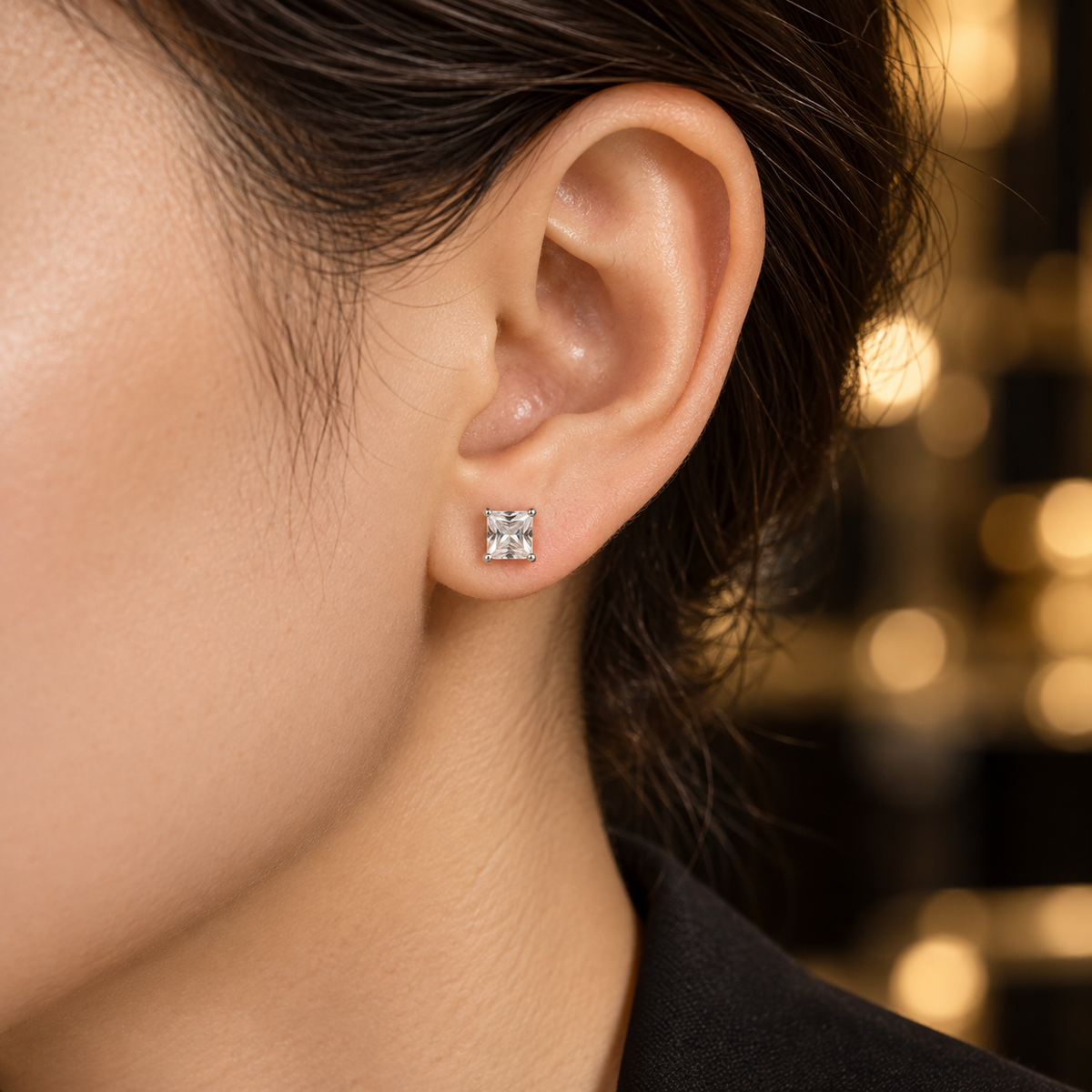 silver color square-Cut Stud Earrings – square Stone Design