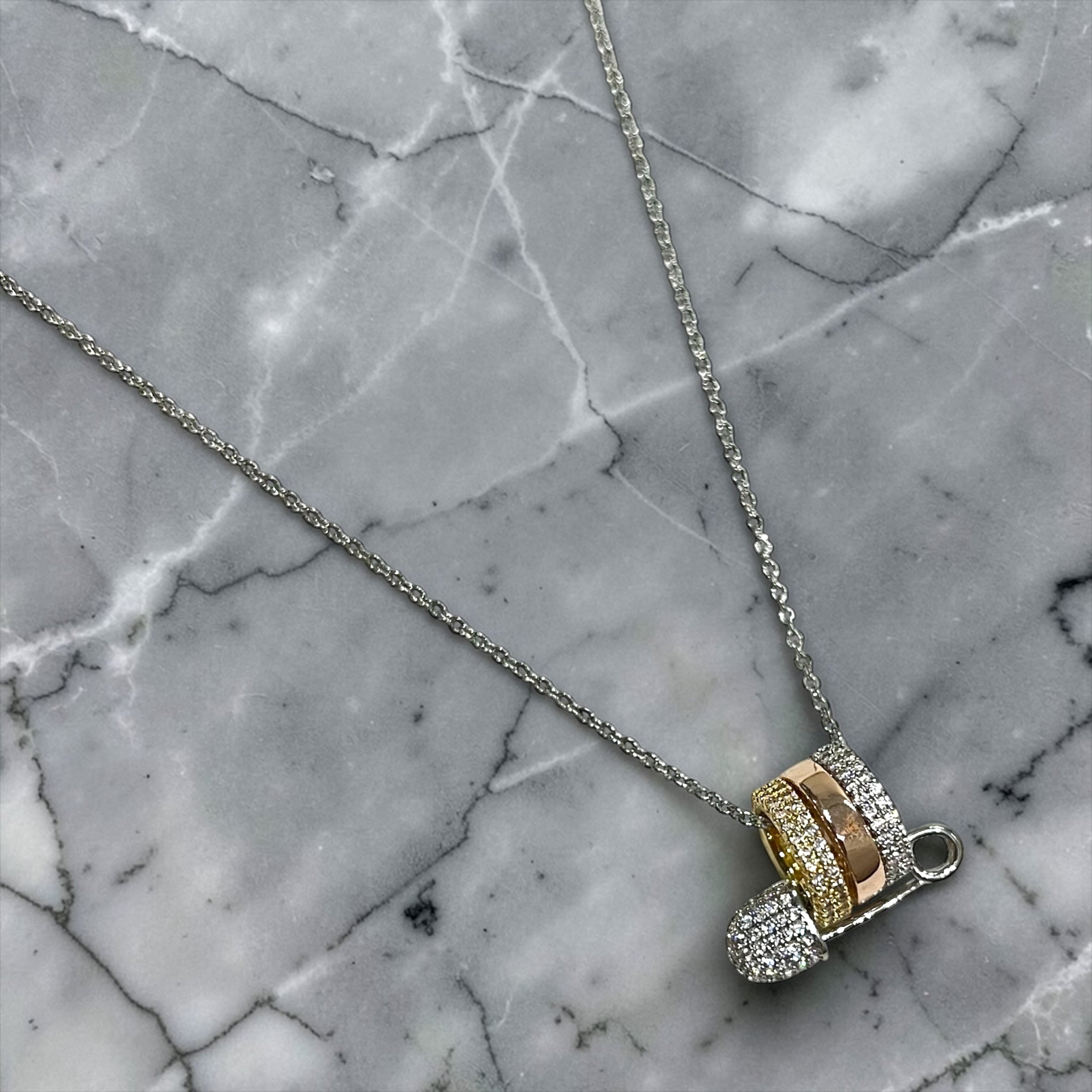 MONACO Necklace - Love, Smile, Bonheur Triple Hoop safety Pin Necklace