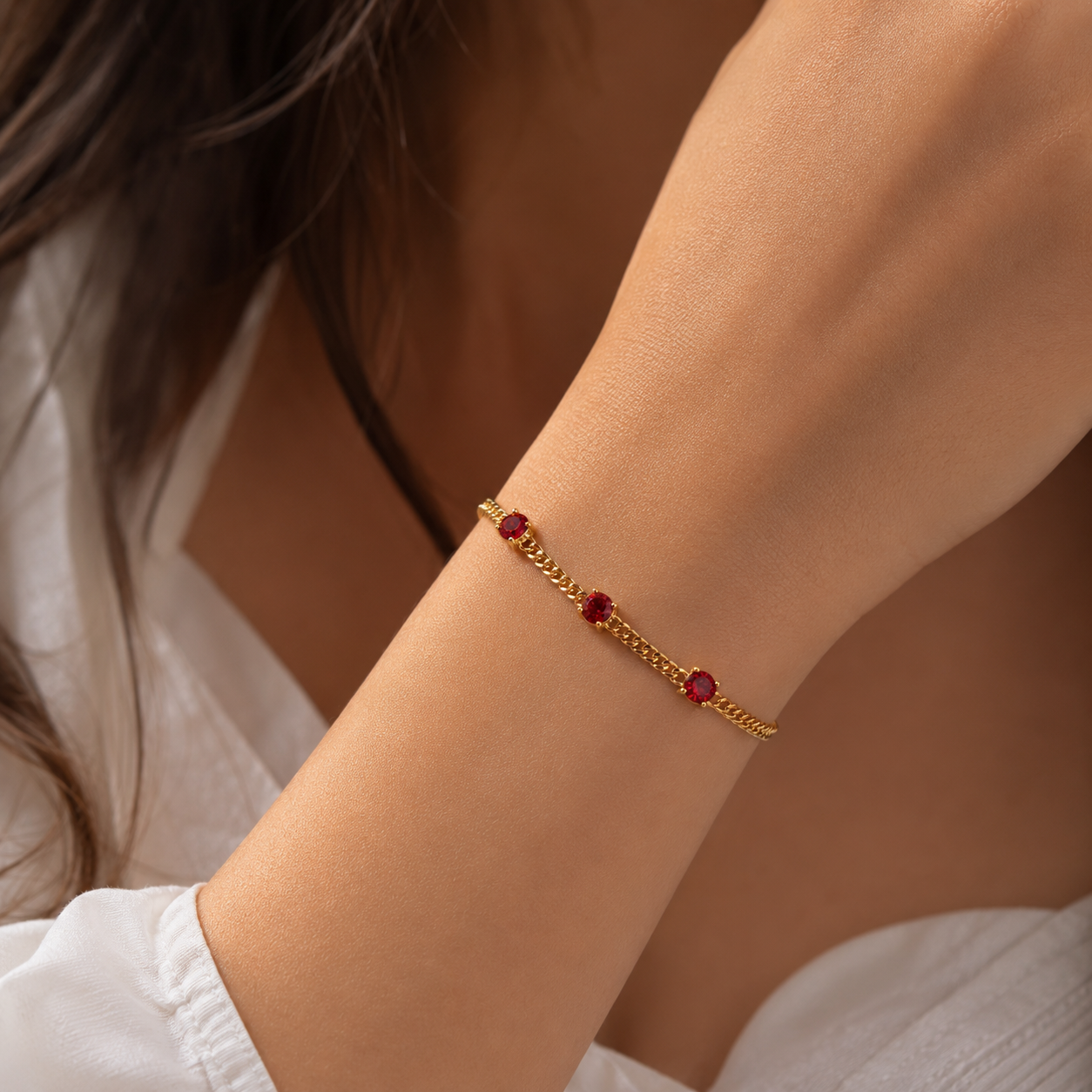 Ruby round cut Red Crystal Chain Bracelet