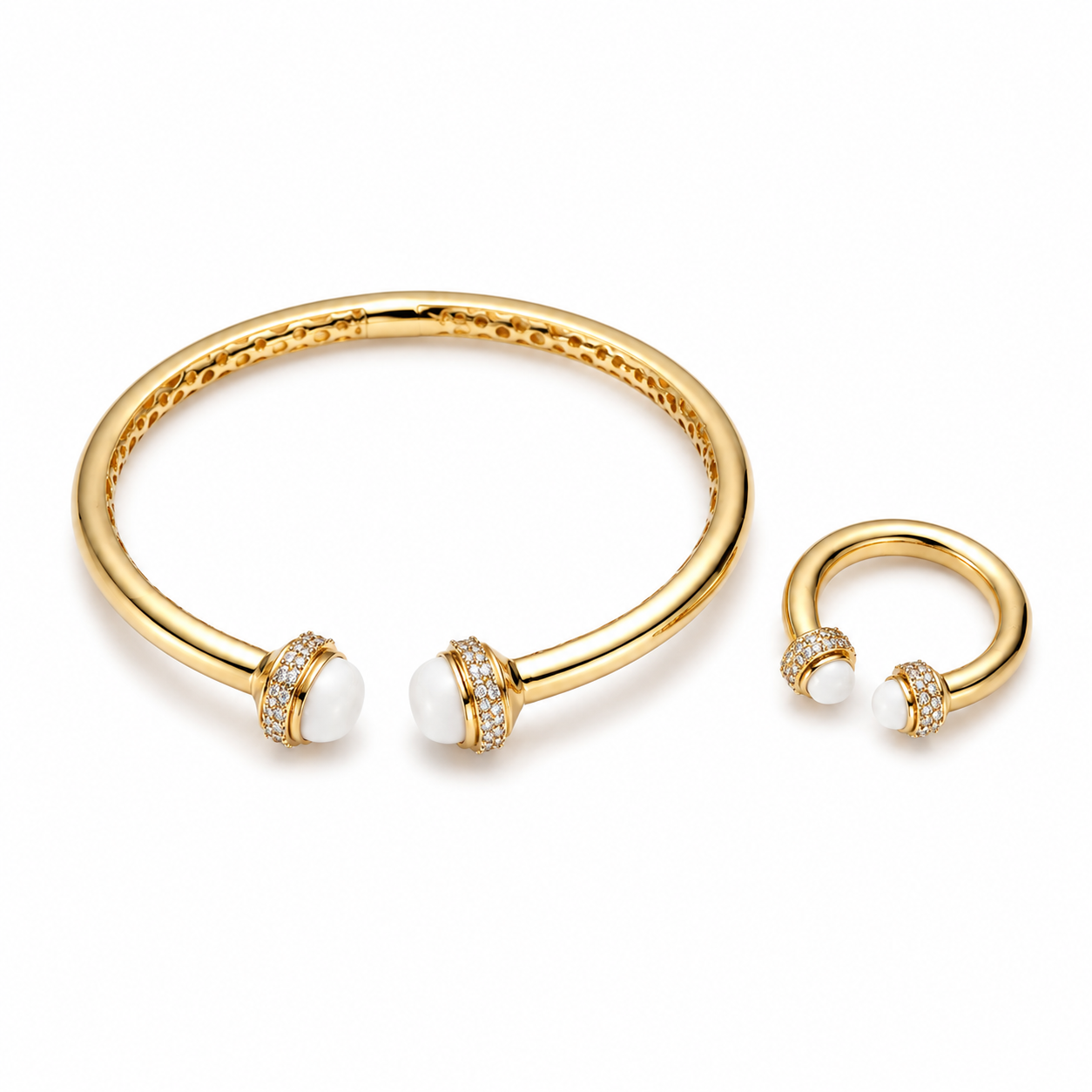Gemstone himo Elegance Bangle & Ring Set
