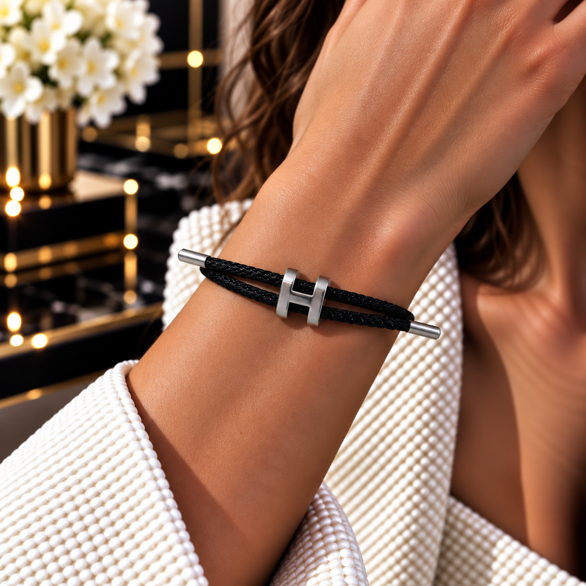 H Bracelet with Silver Interlock Clasp