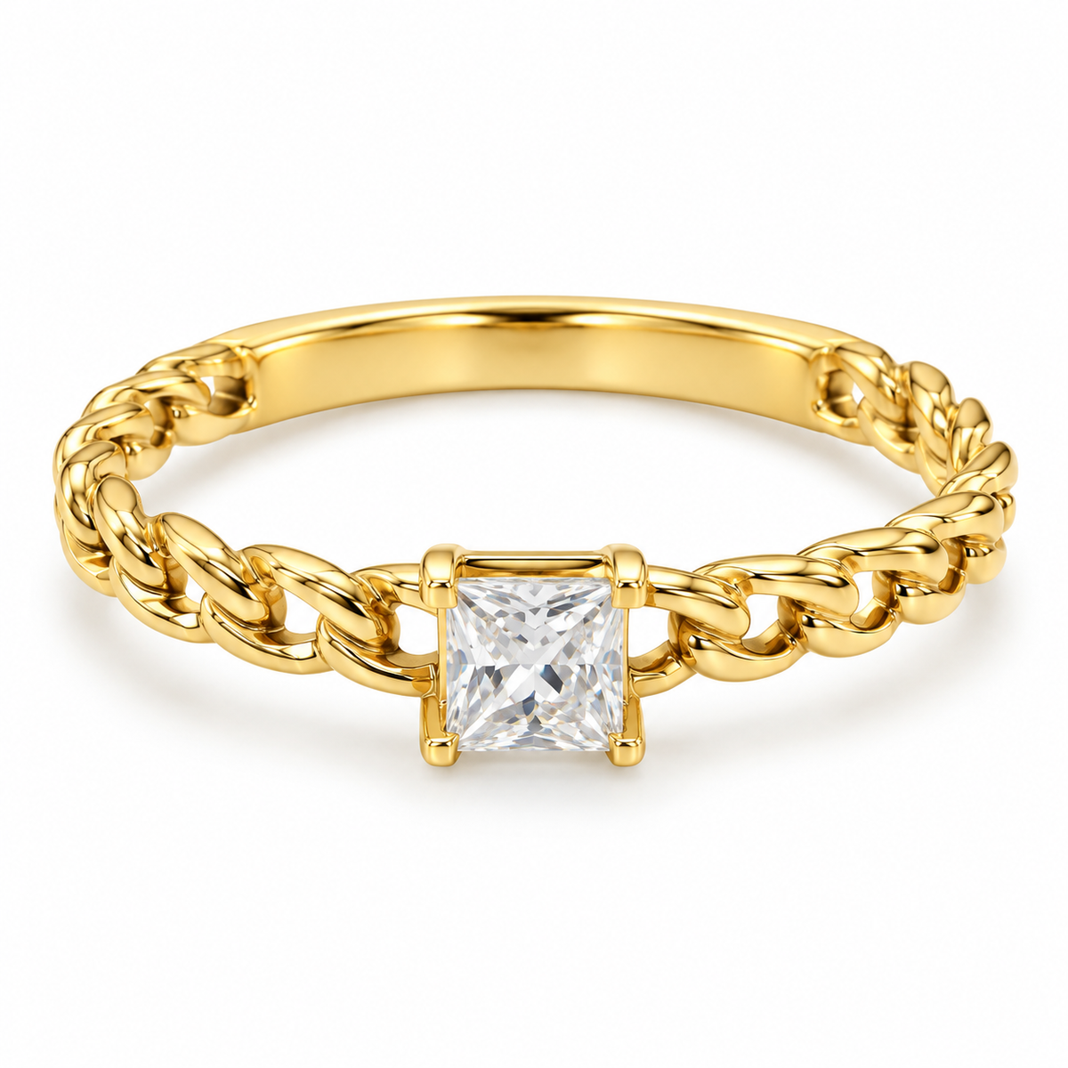 S.steel solitaire Golden Chain Spark Ring
