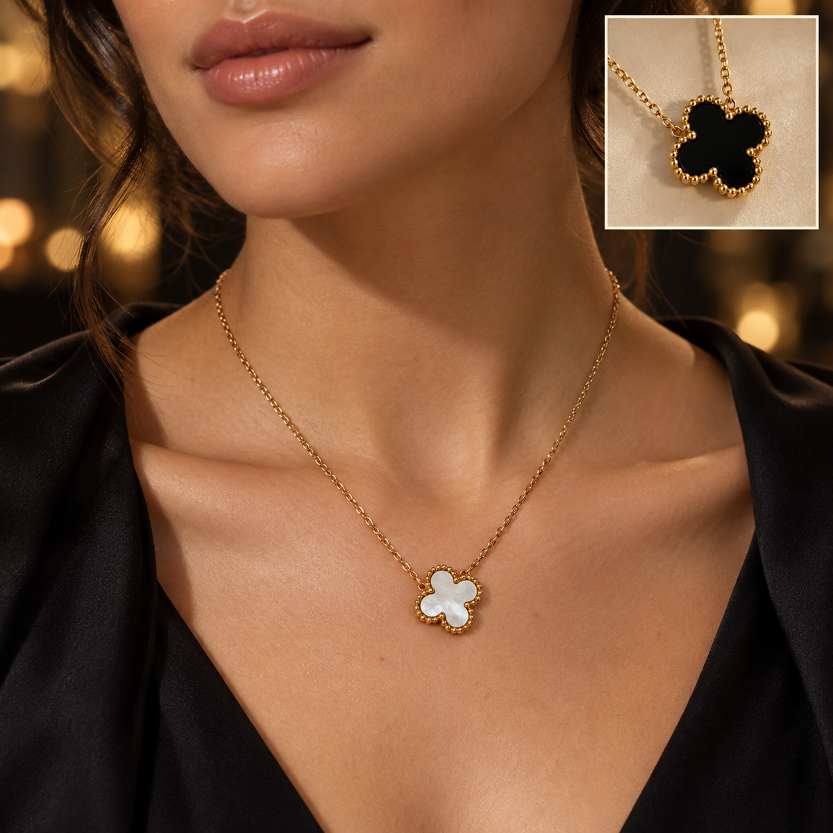 Double face Green & Red Clover Necklace