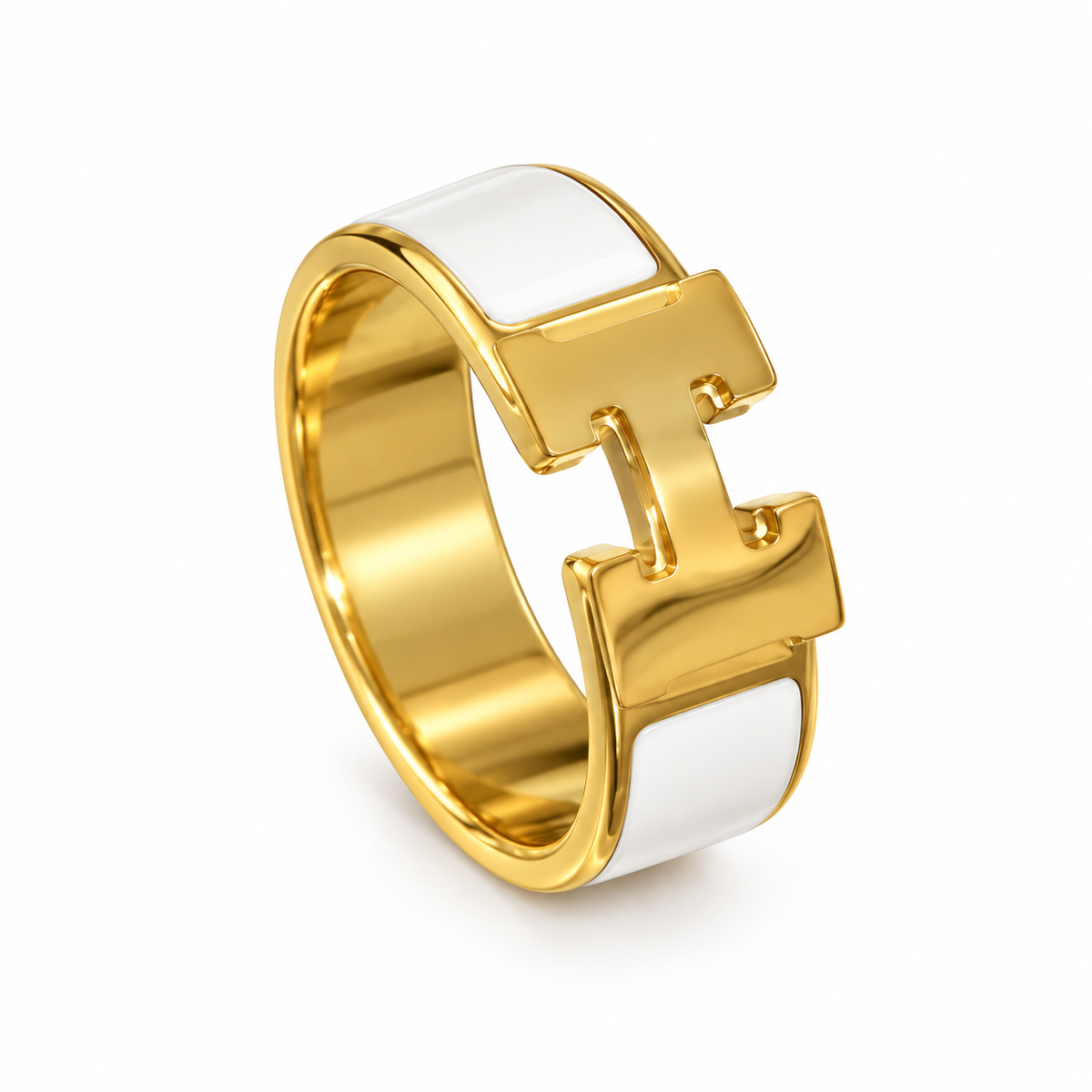 Enamel Interlock Ring – 18K Gold-Plated