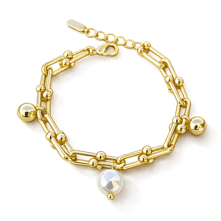 Pearl Drop Link Bracelet – Gold Minimal Luxe