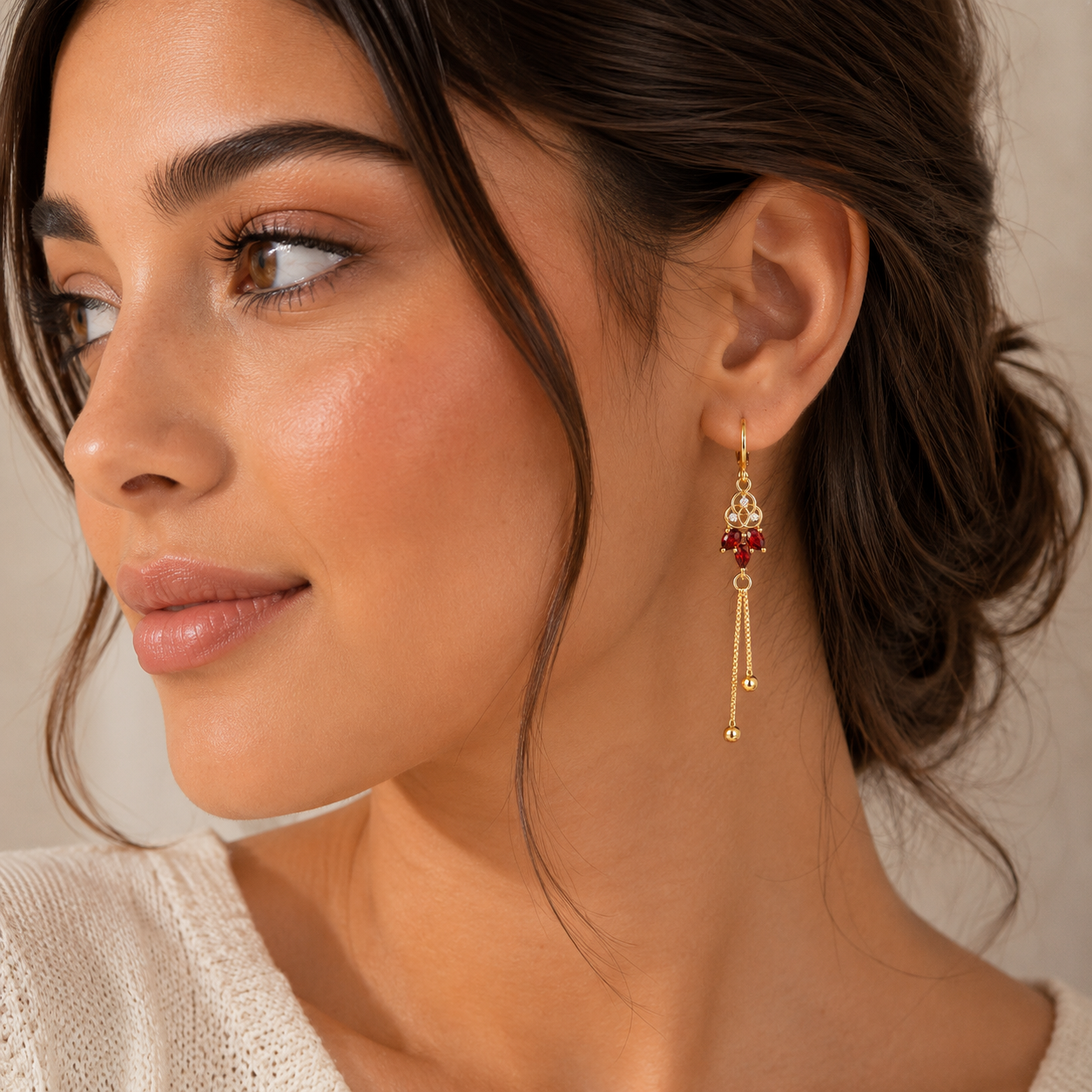 Drop Earrings with red Crystal Accents