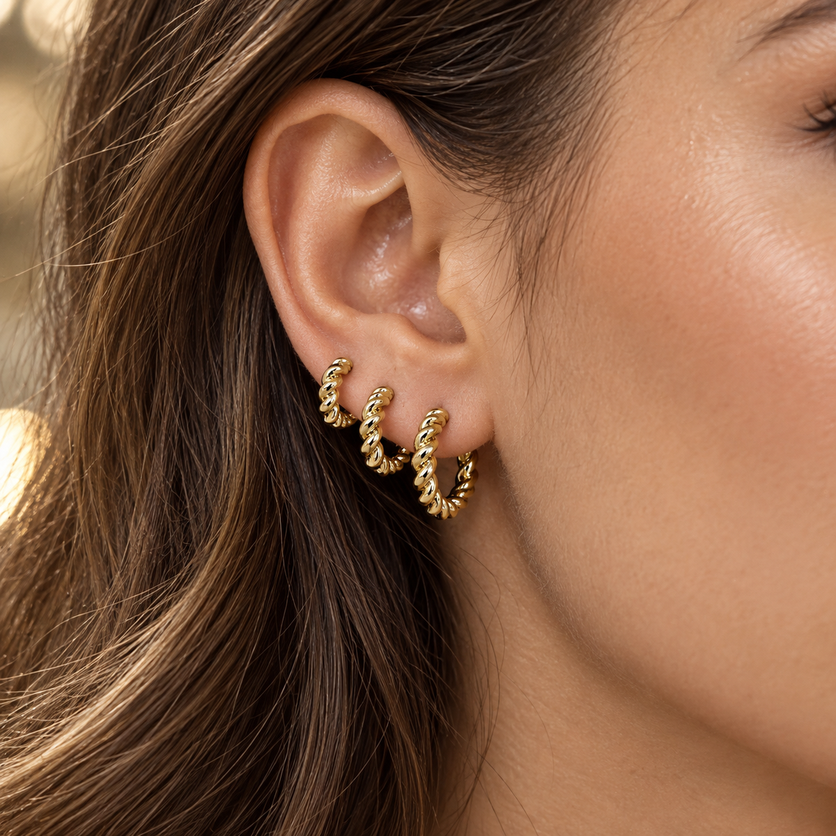 Croissant Twisted Rope Gold Huggie Earrings Set – Bold & Chic ✨