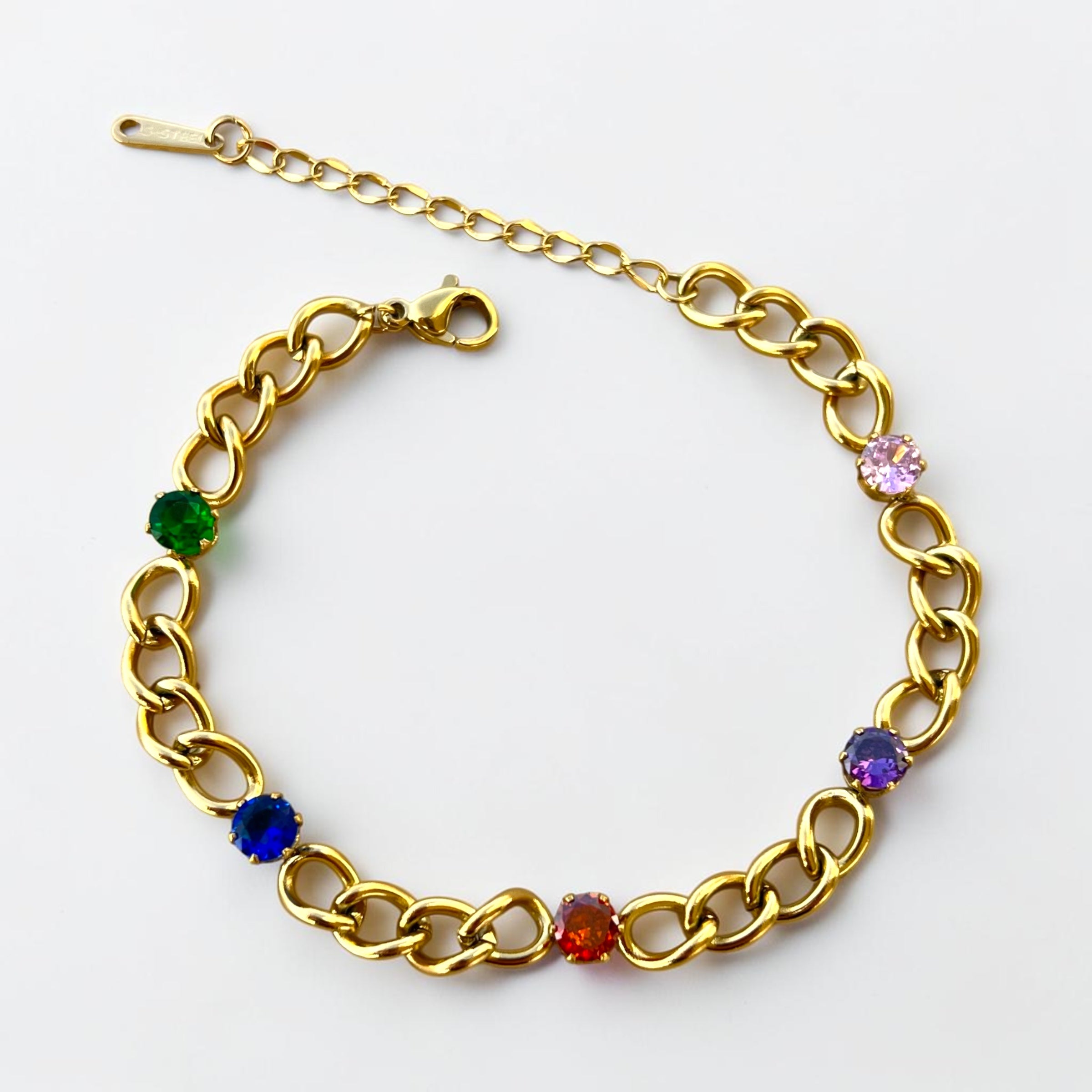 Rainbow Crystal Chain Bracelet – Gold-Plated