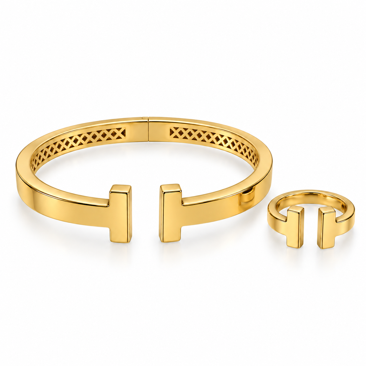 Thick Tiffan-y bangle & Ring Link Set
