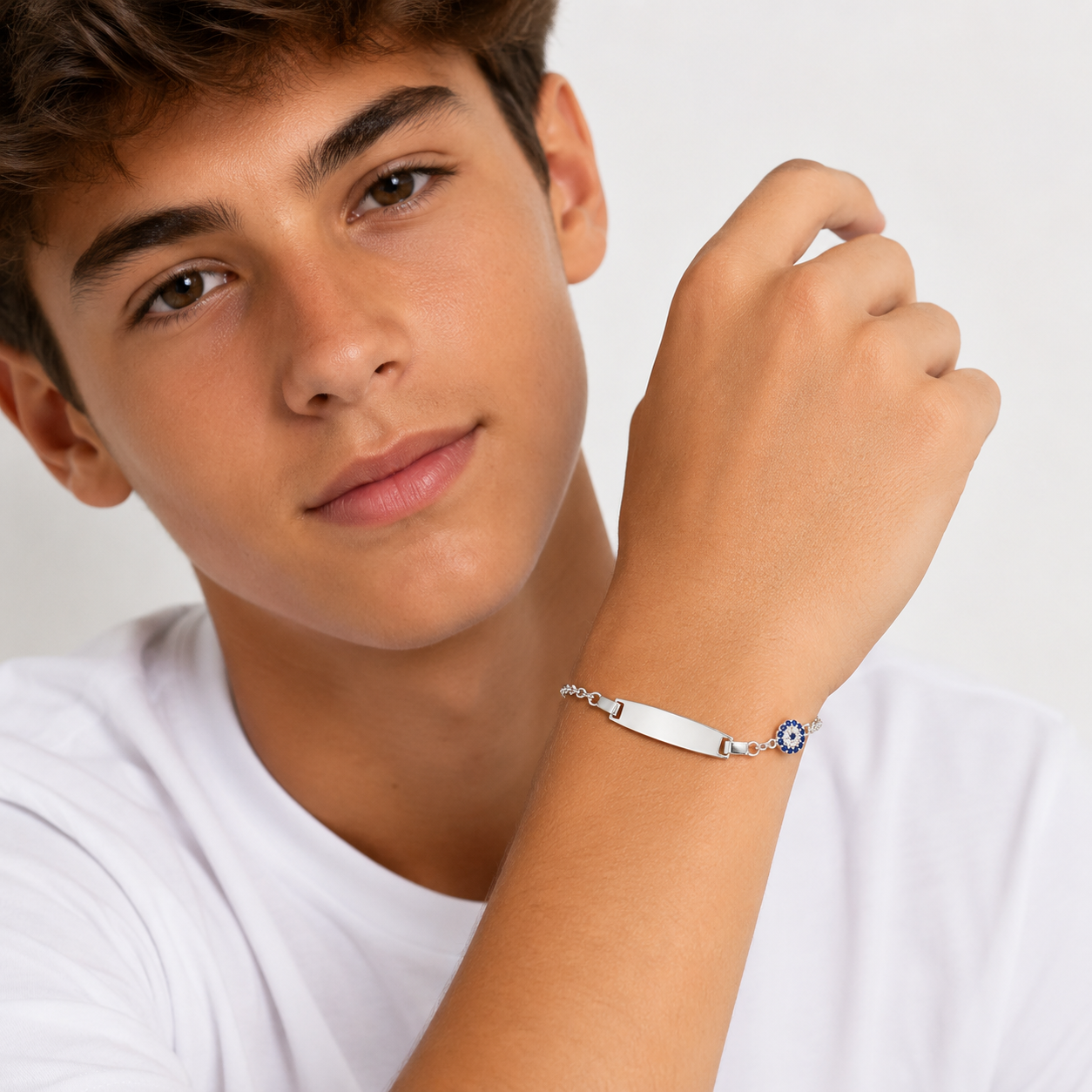 Silver 925 Kids’ Silver ID Bracelet with Blue Evil Eye Charm