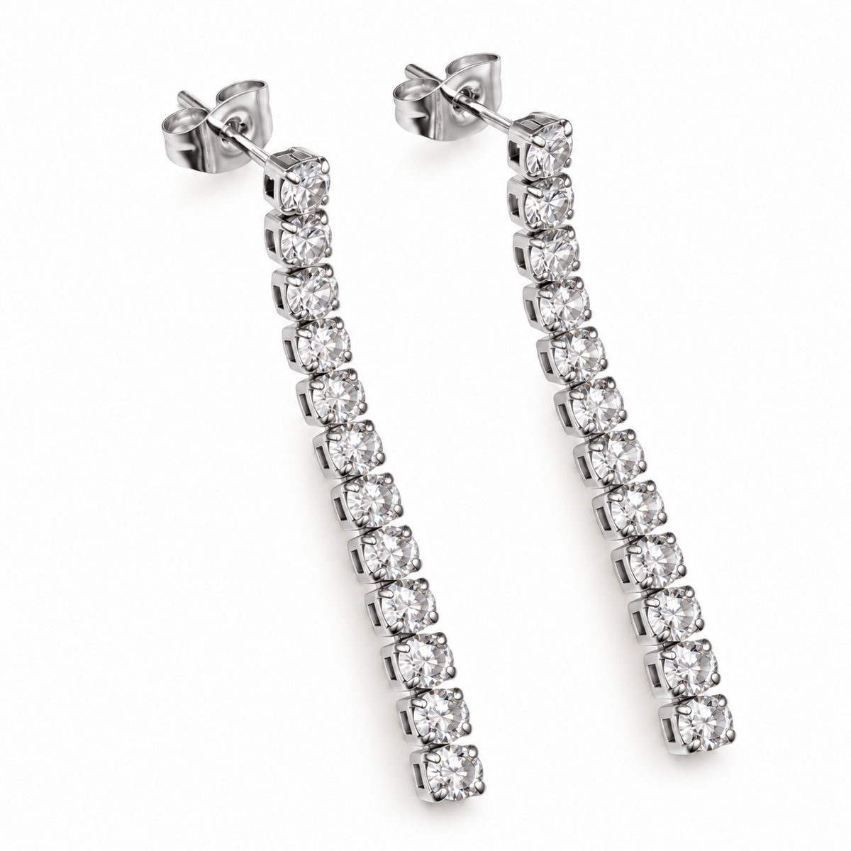 S.Steel Crystal tennis Line Drop Earrings(3mm)