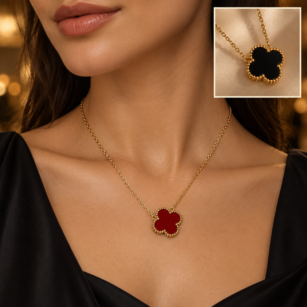 Double face Green & Red Clover Necklace