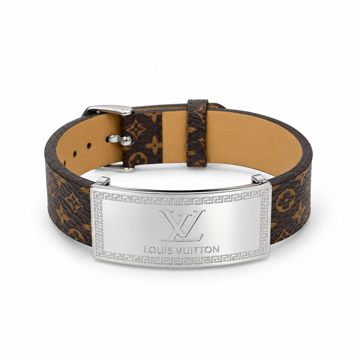 Monogram Leather Bracelet with Silver Plate – Unisex