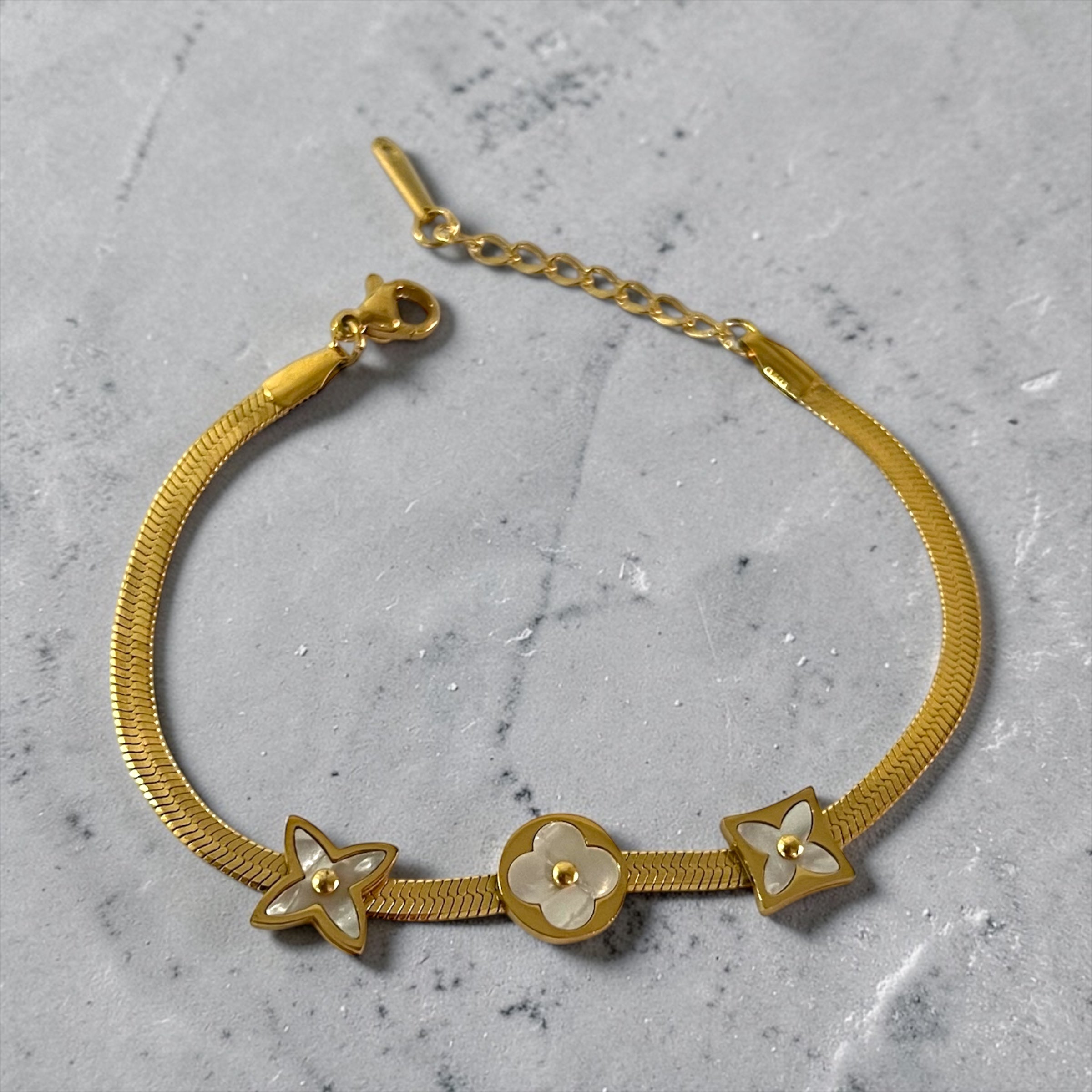 Gold Plated Floral Snake Chain Bracelet