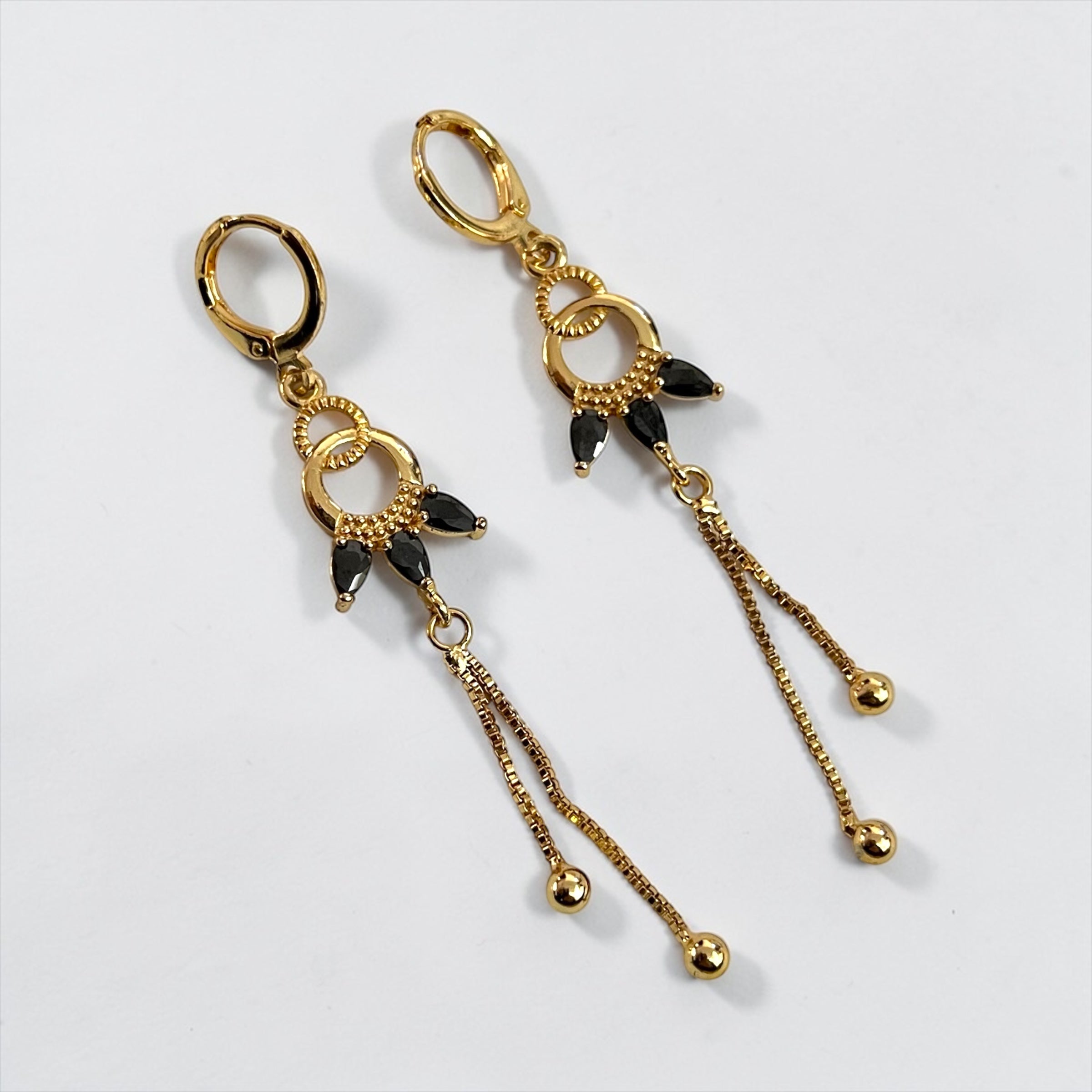 Drop Earrings with Black Stone Detail