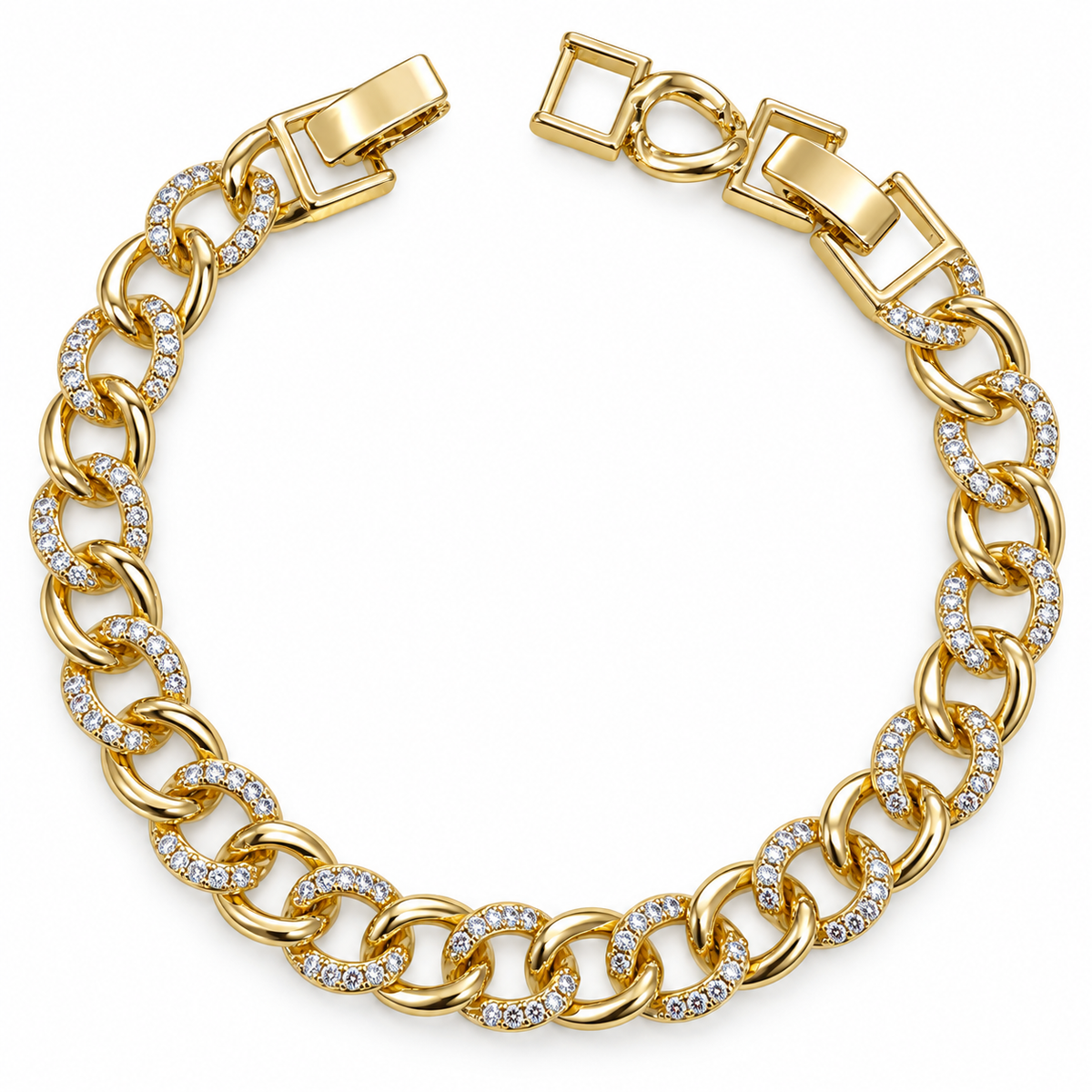 Gold-Plated Cuban Link Bracelet with Crystal Accents 18k – Sleek & Sparkling