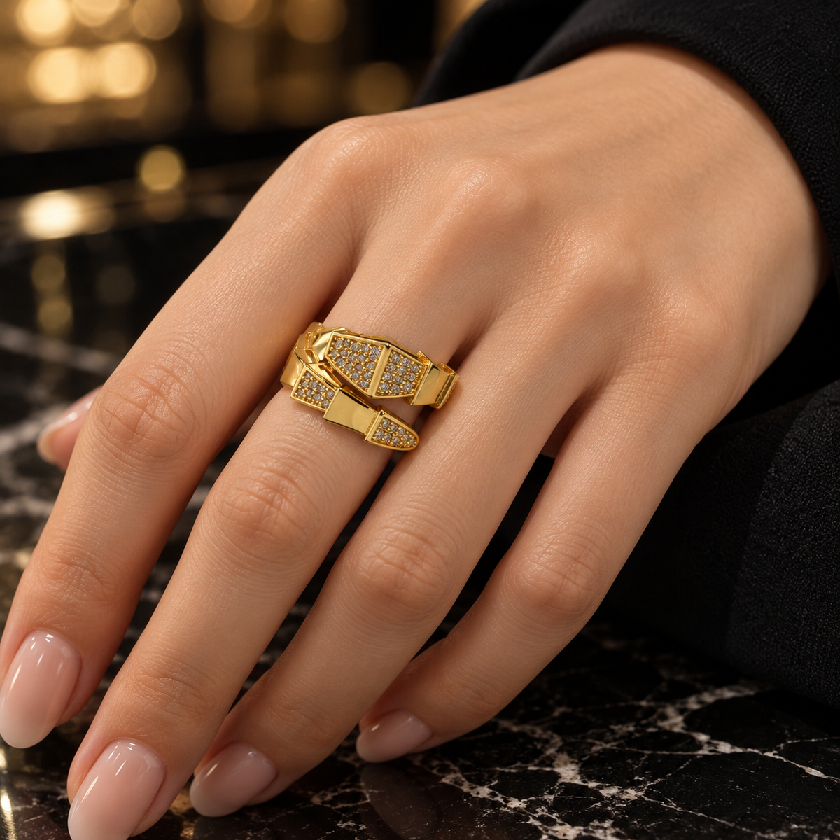 SNAKE with stone Chain Ring