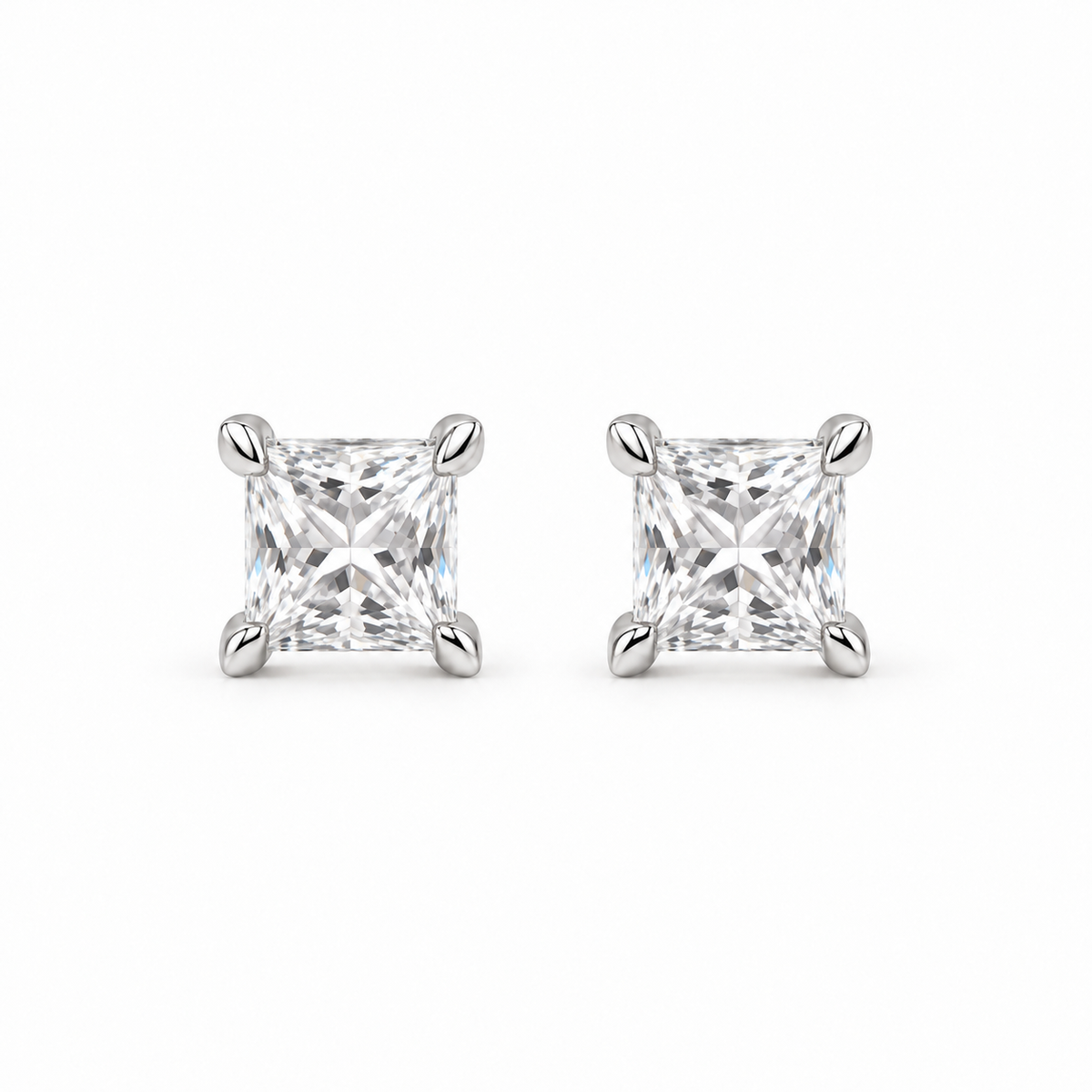silver color square-Cut Stud Earrings – square Stone Design