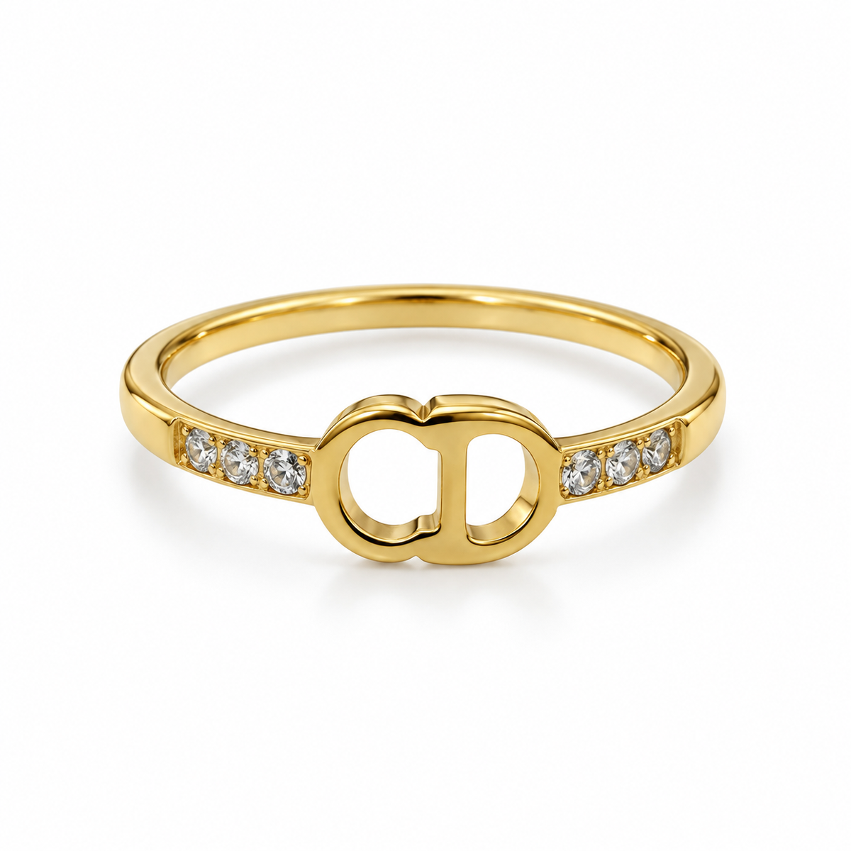 S.steel Minimalist Signature Ring – Gold-Plated with Crystal CD