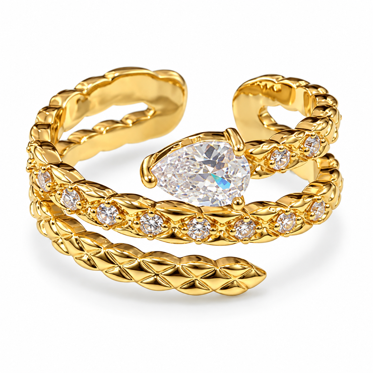 snake Crystal Wrap Ring – Golden Elegance
