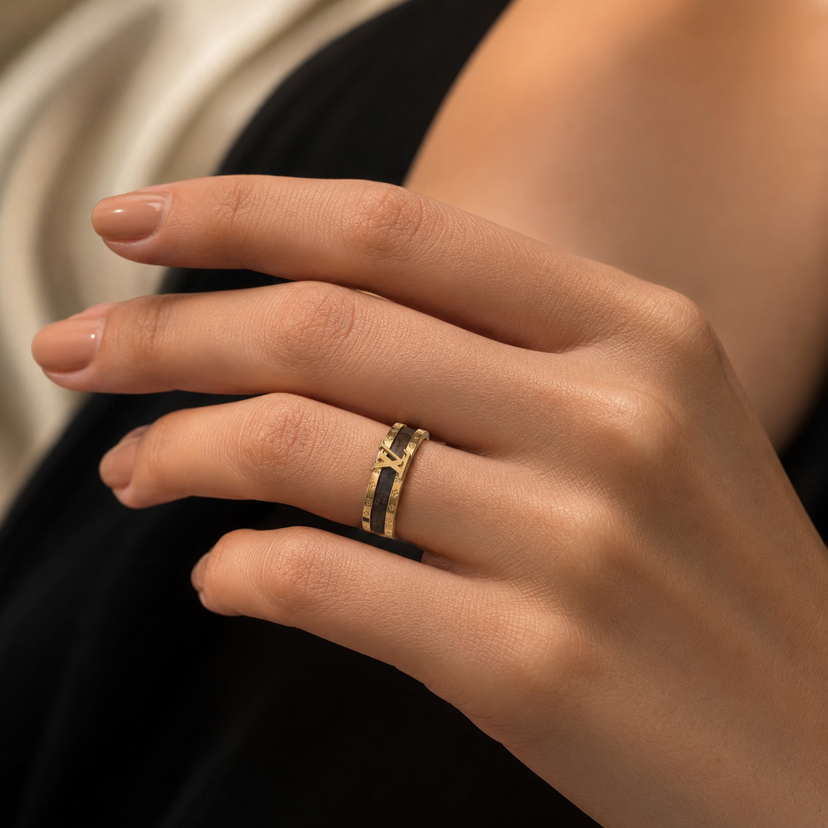Black Inlay Monogram Ring