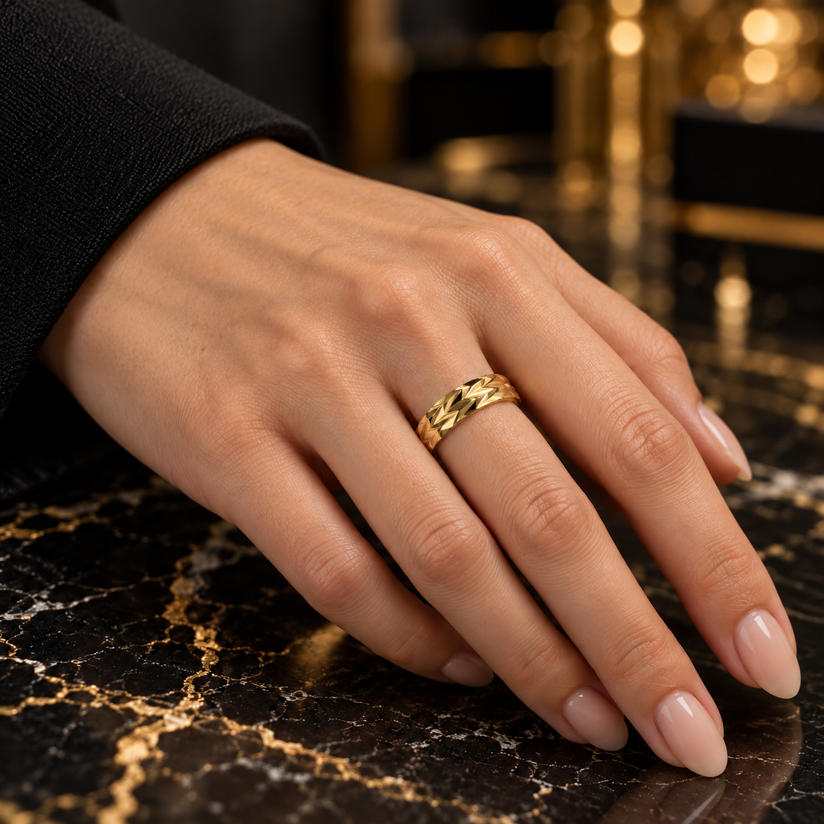 Wedding ring Diamond Texture Band Ring – Gold & Silver