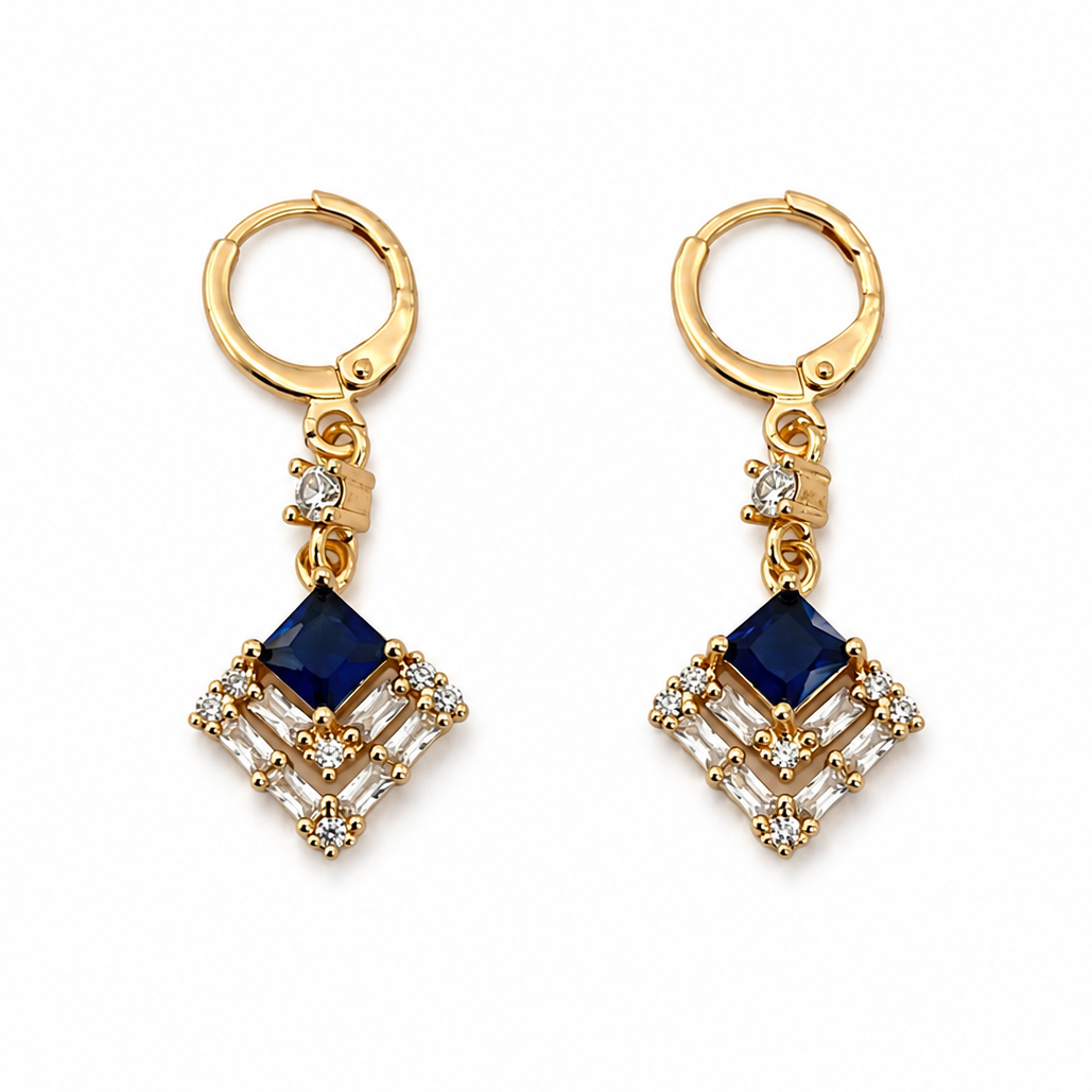 Blue Crystal Geometric Drop Earrings | Poshewix