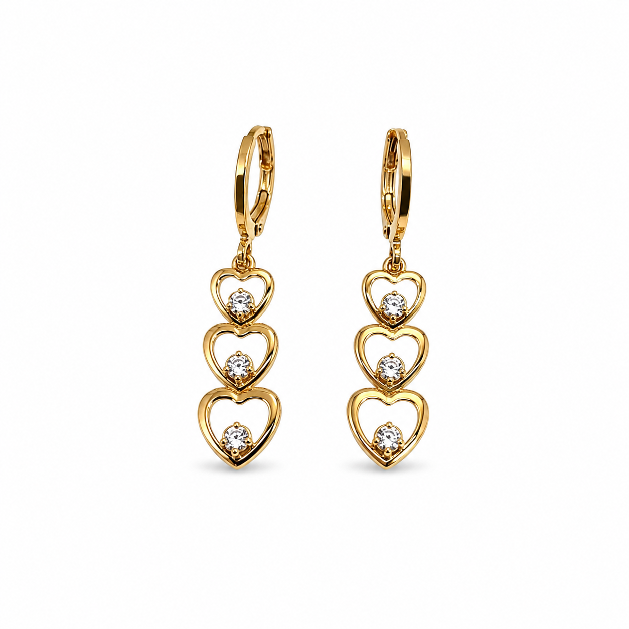 Triple Heart Crystal Drop Earrings