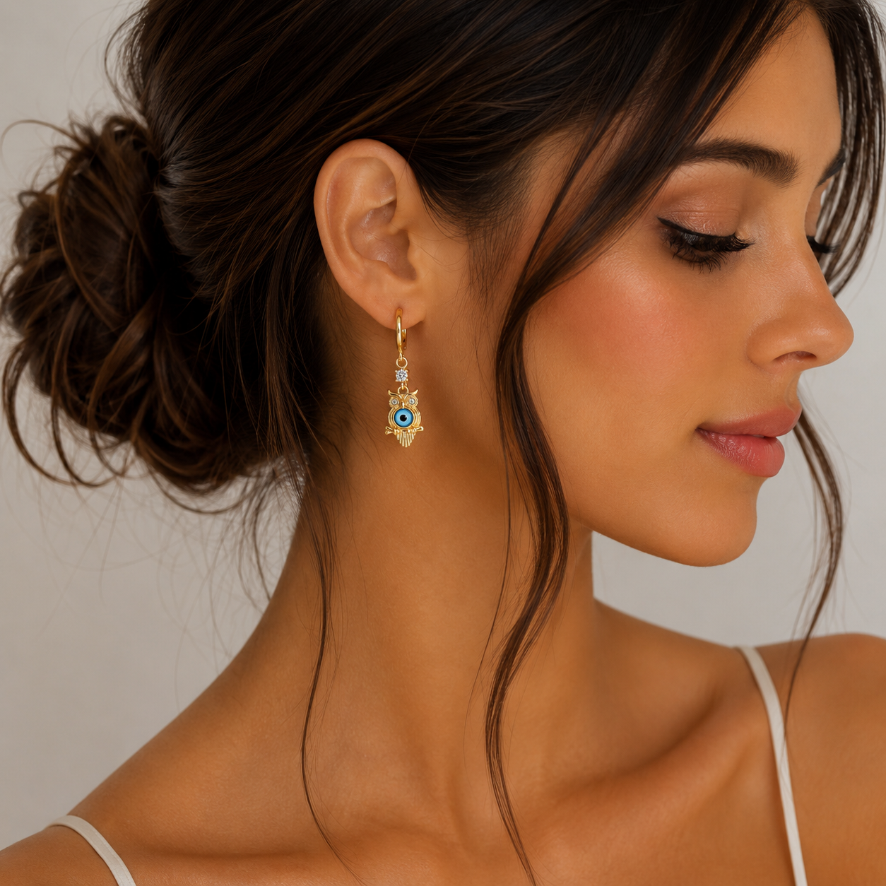 Owl Evil Eye Drop Earrings ā 18K Gold-Plated āØš¦
