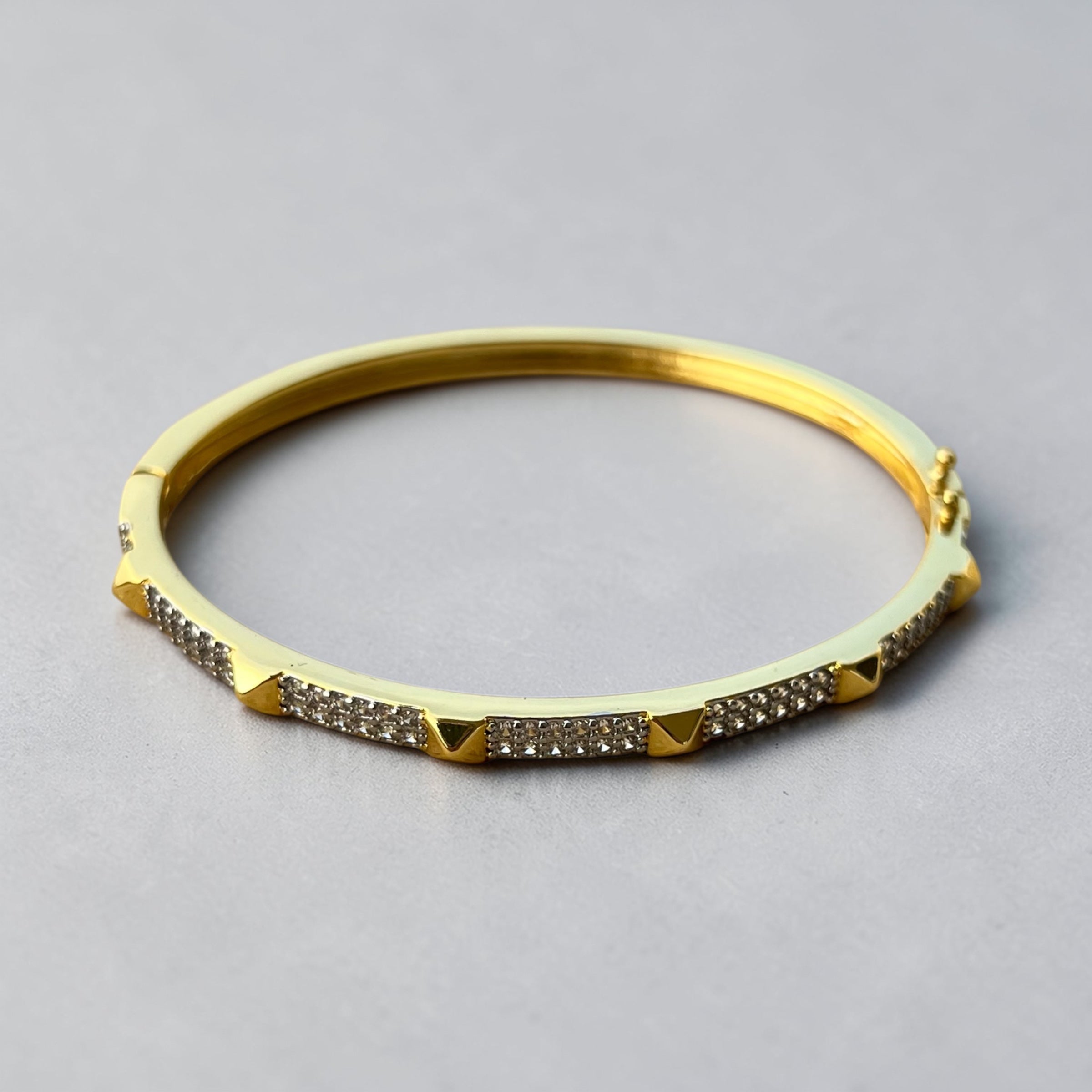 Gold Pyramid Stud & Crystal Bangle – Modern Glam