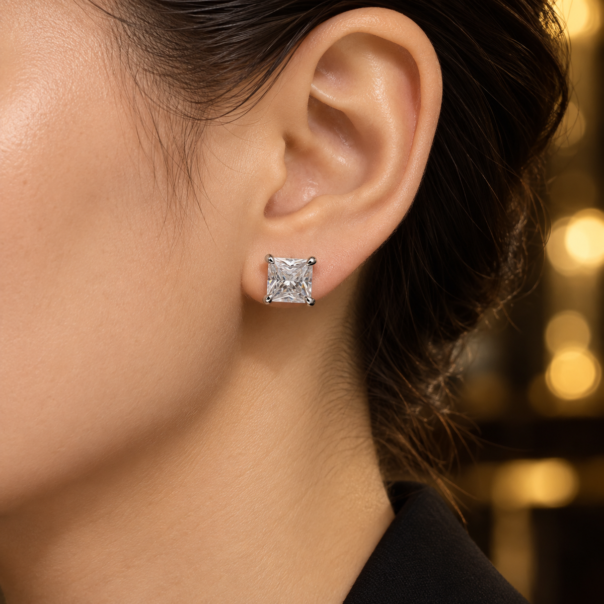 silver color square-Cut Stud Earrings – square Stone Design